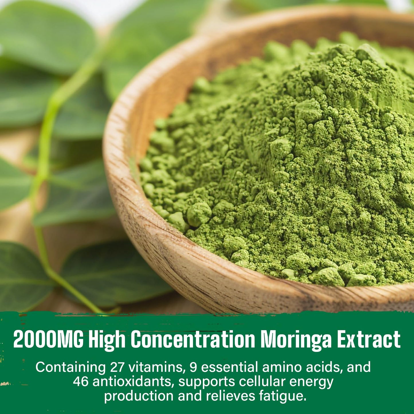 Moringa Powder Organic 2000MG - 18-in-1 Green Superfood, 60 Servings