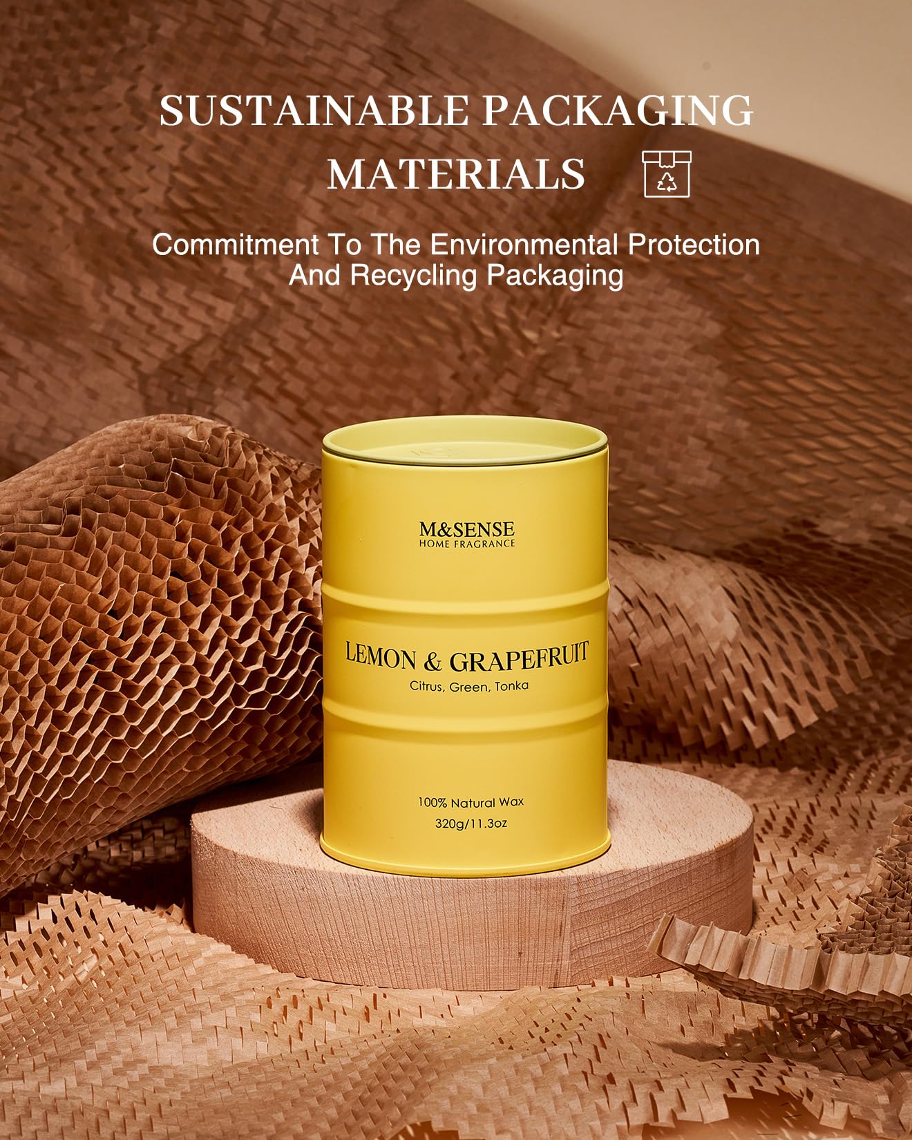 M&SENSE Lemon Candle – 11.3oz, 70-Hour Burn, Grapefruit Citrus Scent
