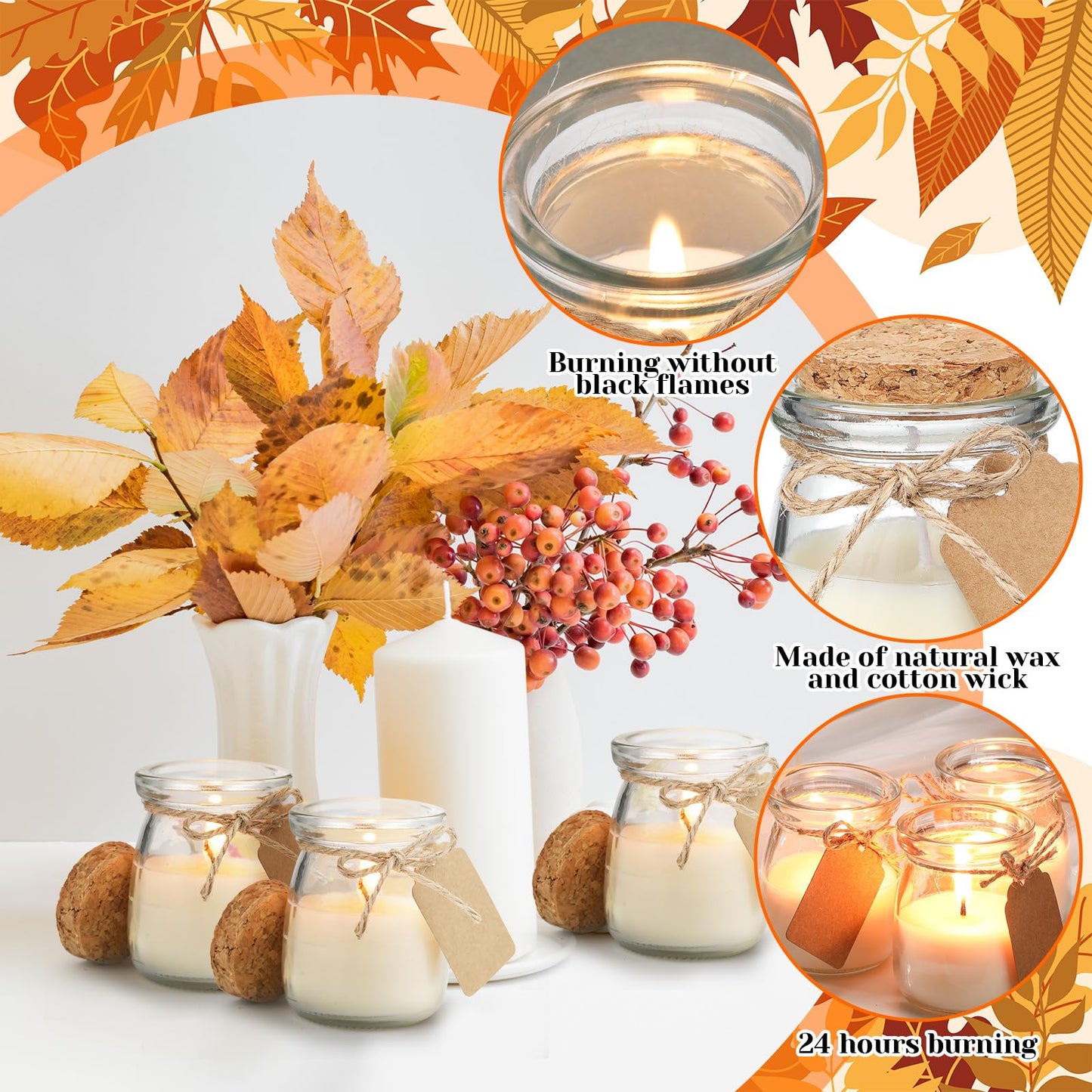 MTLEE 50 Pcs Thanksgiving Candle Set – DIY Cards, Friendsgiving Gifts, Wedding & Party Favors