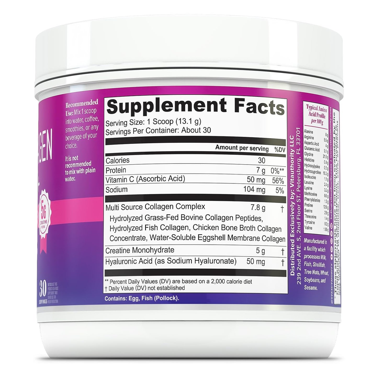 Multi Collagen Protein + Creatine | 5g Creatine Monohydrate, 30 Servings