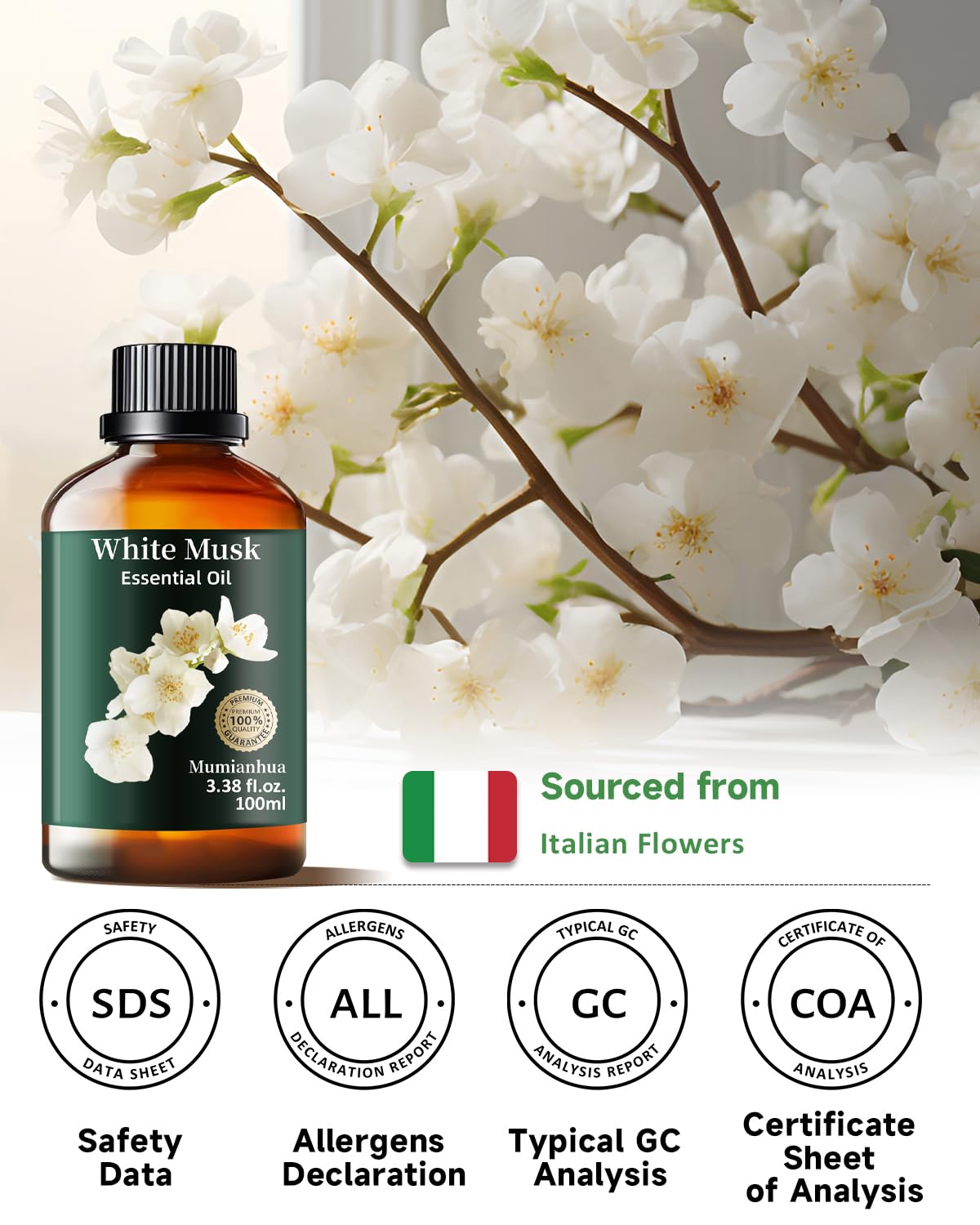 Mumianhua White Musk Oil 100% Pure – Therapeutic Grade Essential Oil for Diffusers, Skin & Body Care (3.38 fl oz)