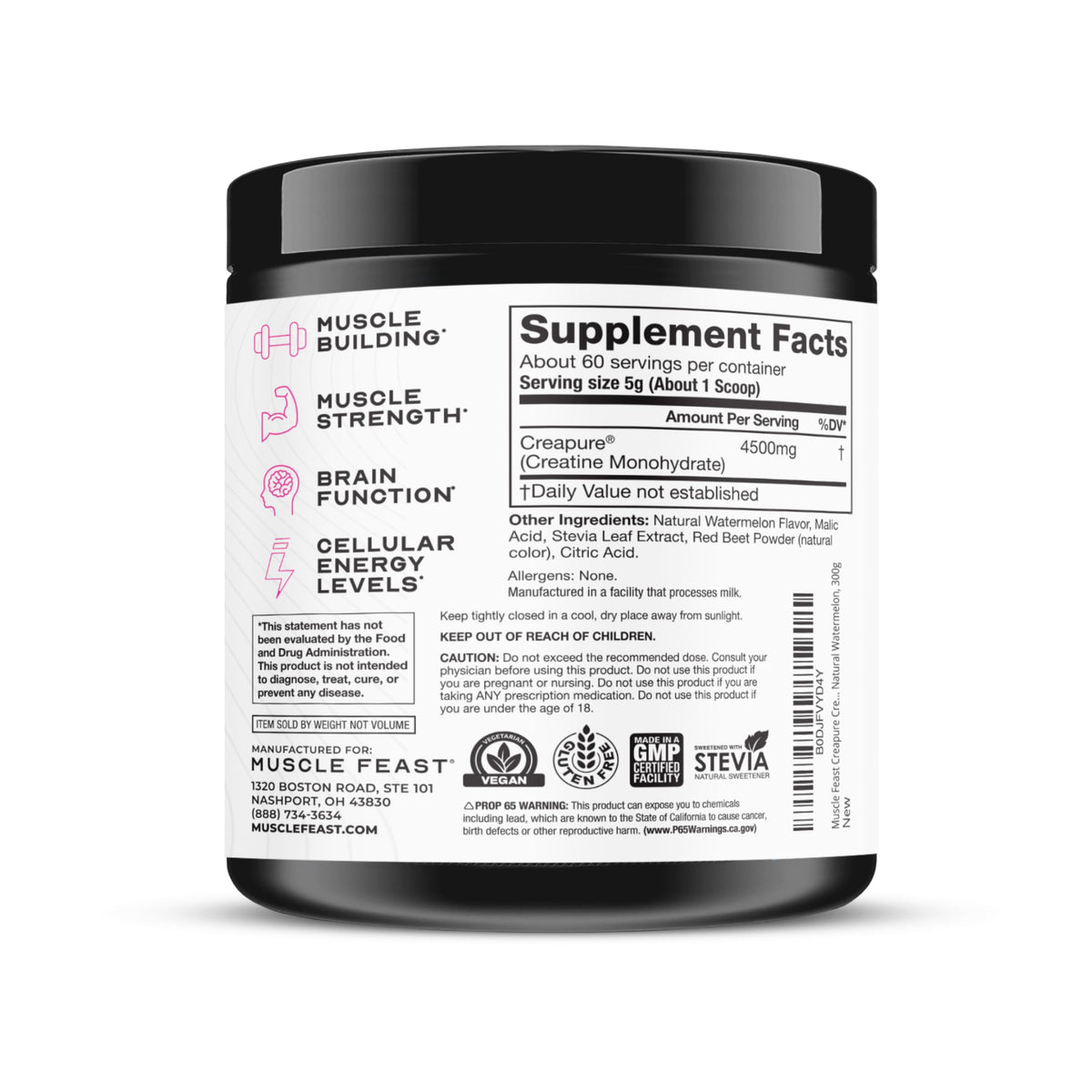 Muscle Feast Creapure Creatine Monohydrate Powder – Natural Watermelon, 60 Servings, 300g BritishVita | Premium UK Vitamins & Wellness Supplements