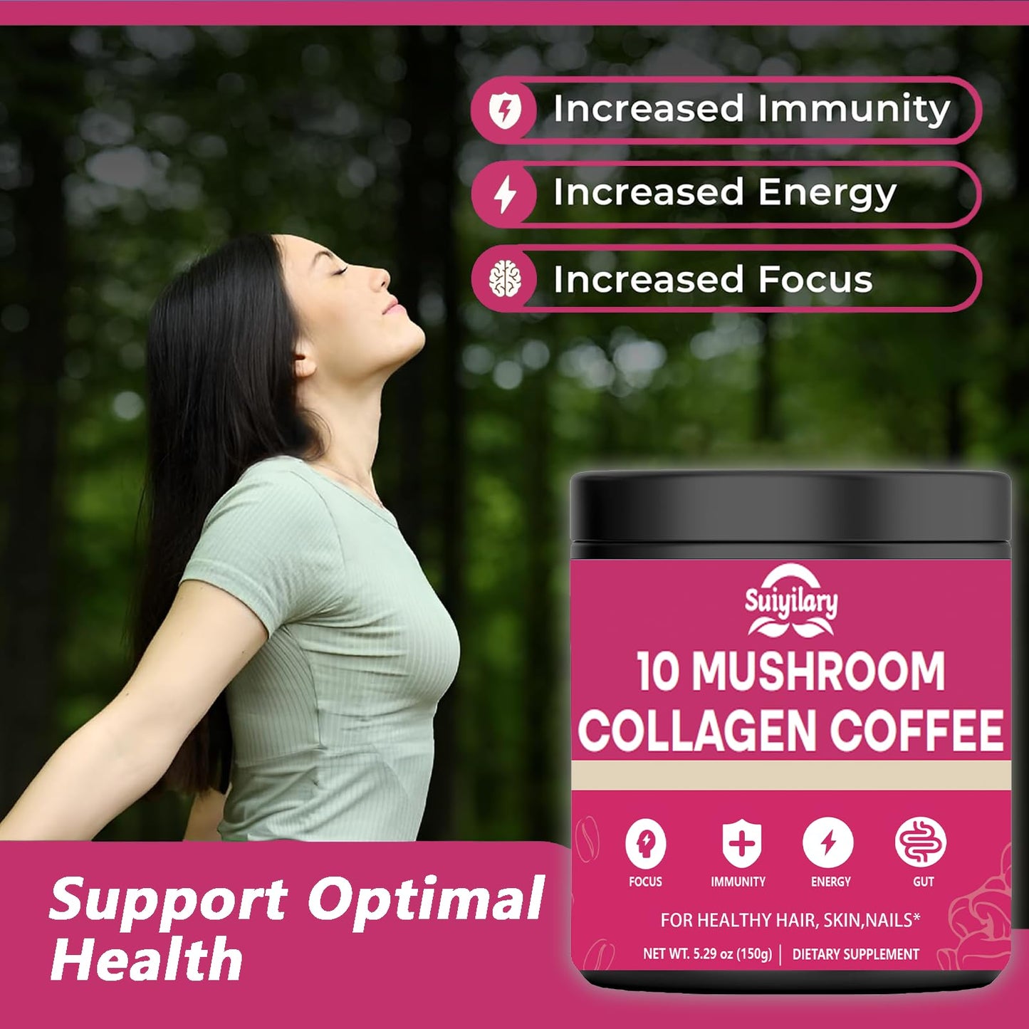 Mushroom Coffee with Collagen - 10-Mushroom Blend, 150g, 30 Servings
