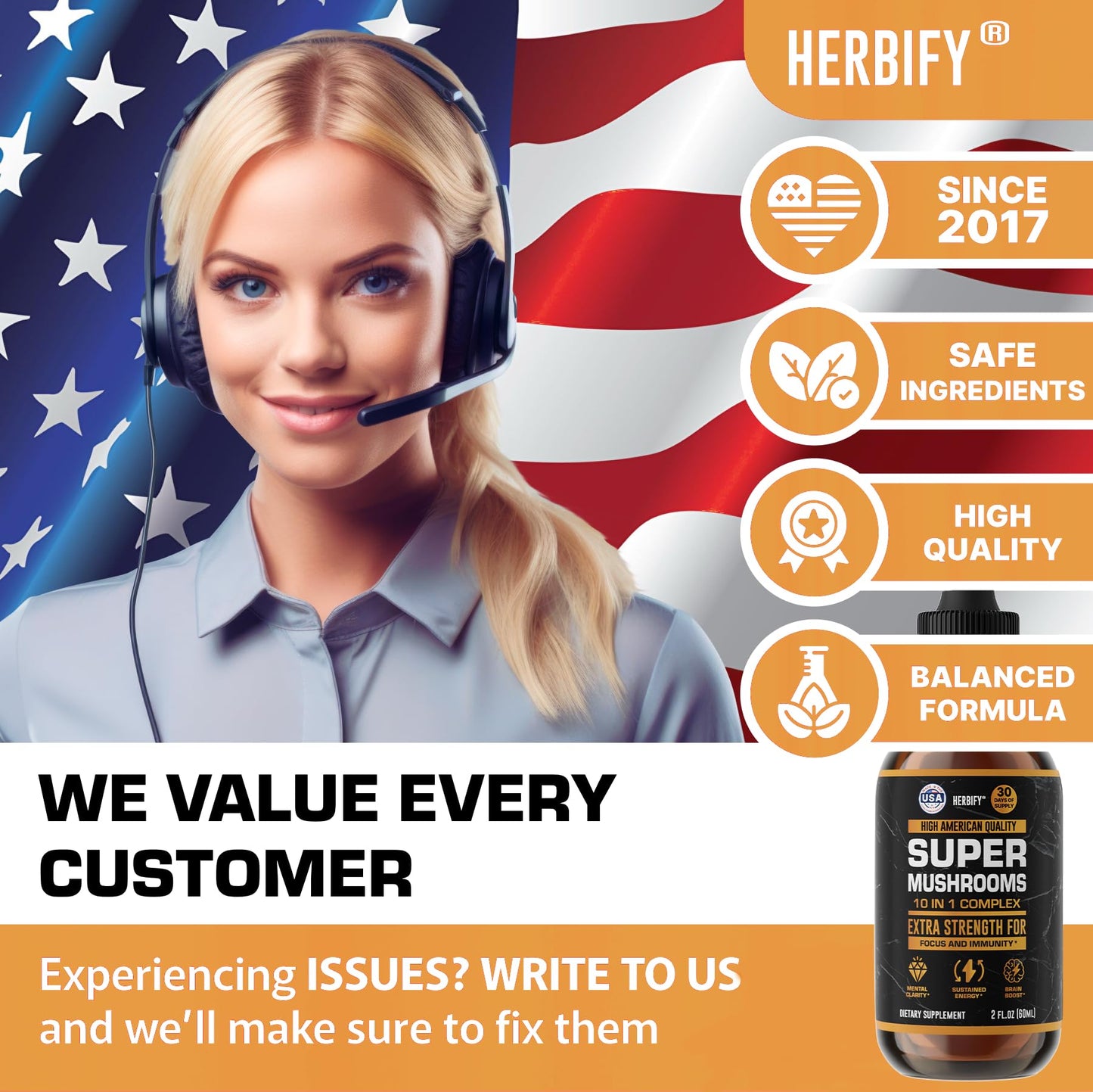 Multi-Mushroom Immune & Brain Health Supplement – Lions Mane, Reishi, Cordyceps | Made in USA