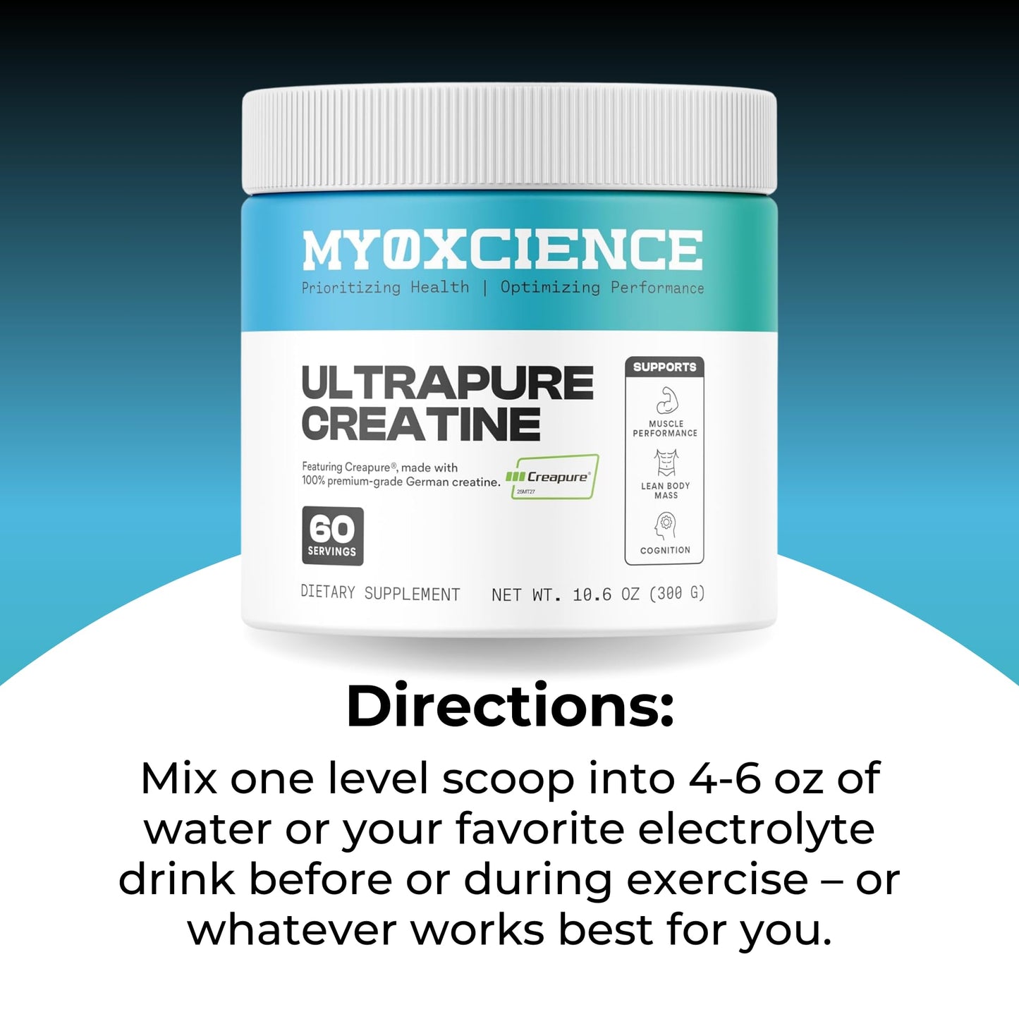 MYOXCIENCE Creapure® Creatine Monohydrate | Supports Strength, Muscle Mass & Cognition | Unflavored 60 Servings