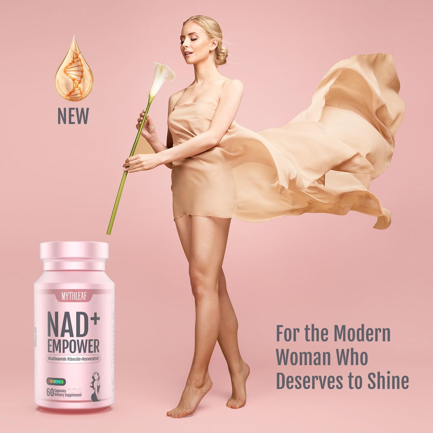 MythLeaf Exclusive NAD+ Supplement for Women,NMN Alternative with Resveratrol, CoQ10,Black Cohosh, Vitamin E for Cellular Health,Enhance Energy, Balance Mood, 60 Capsules,30 Day Supply