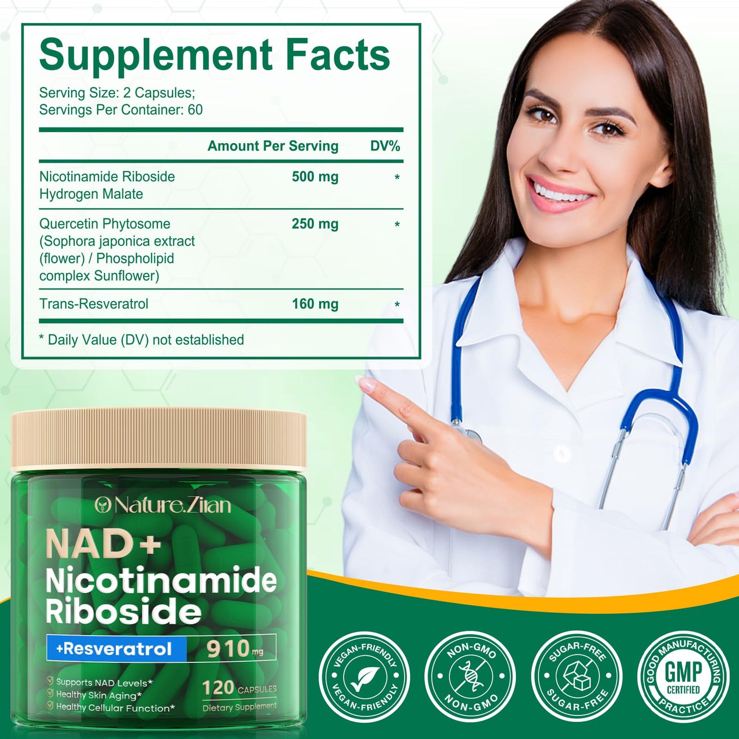 NAD+ Supplement - Liposomal Nicotinamide Riboside 910 mg with Resveratrol | 120 Capsules