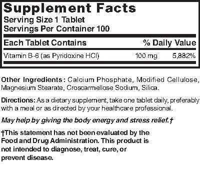 NAT B Vitamin B-6 TB 100MG – Vitamin B6 Supplement (100 Tablets)