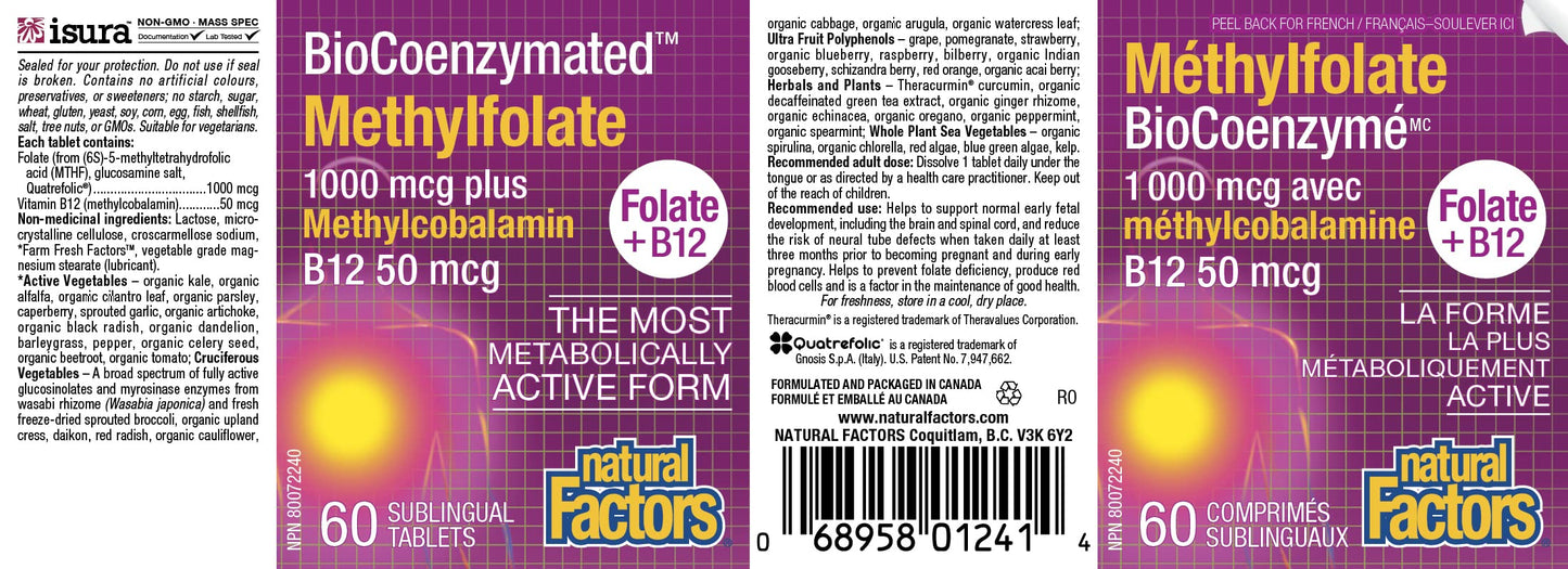 Natural Factors Biocoenzymated Methylfolate 1000 mcg – 60 Count