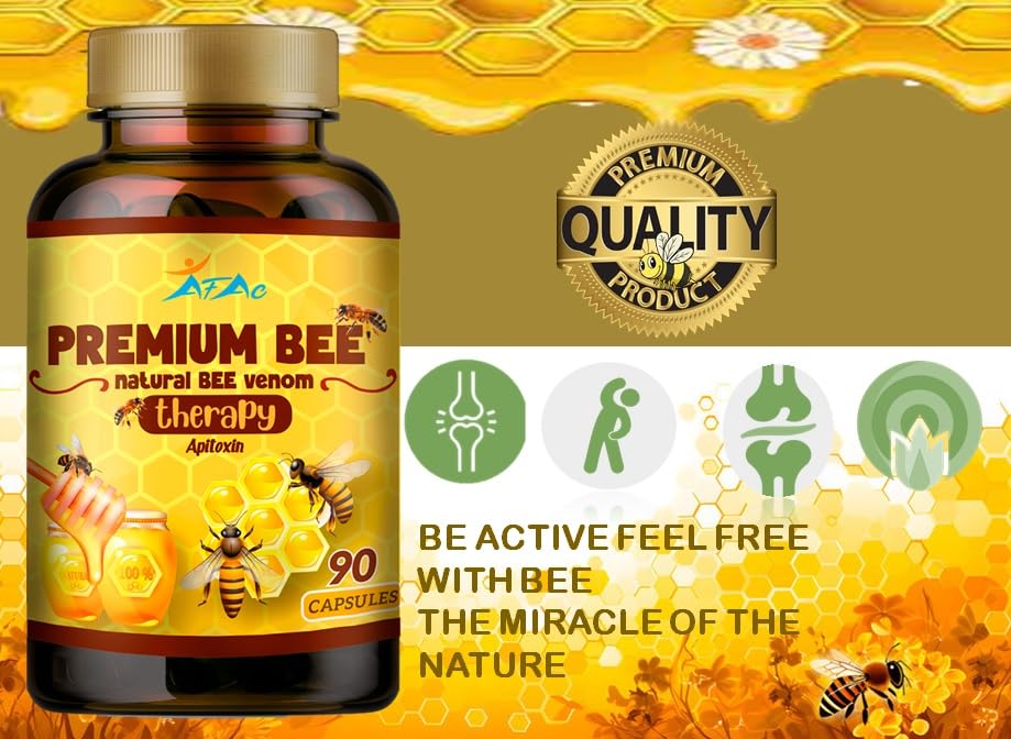 Premium Natural Bee Venom with Glucosamine Sulfate – 90 Capsules Pack of 2 | Joint Support & Manuka Honey