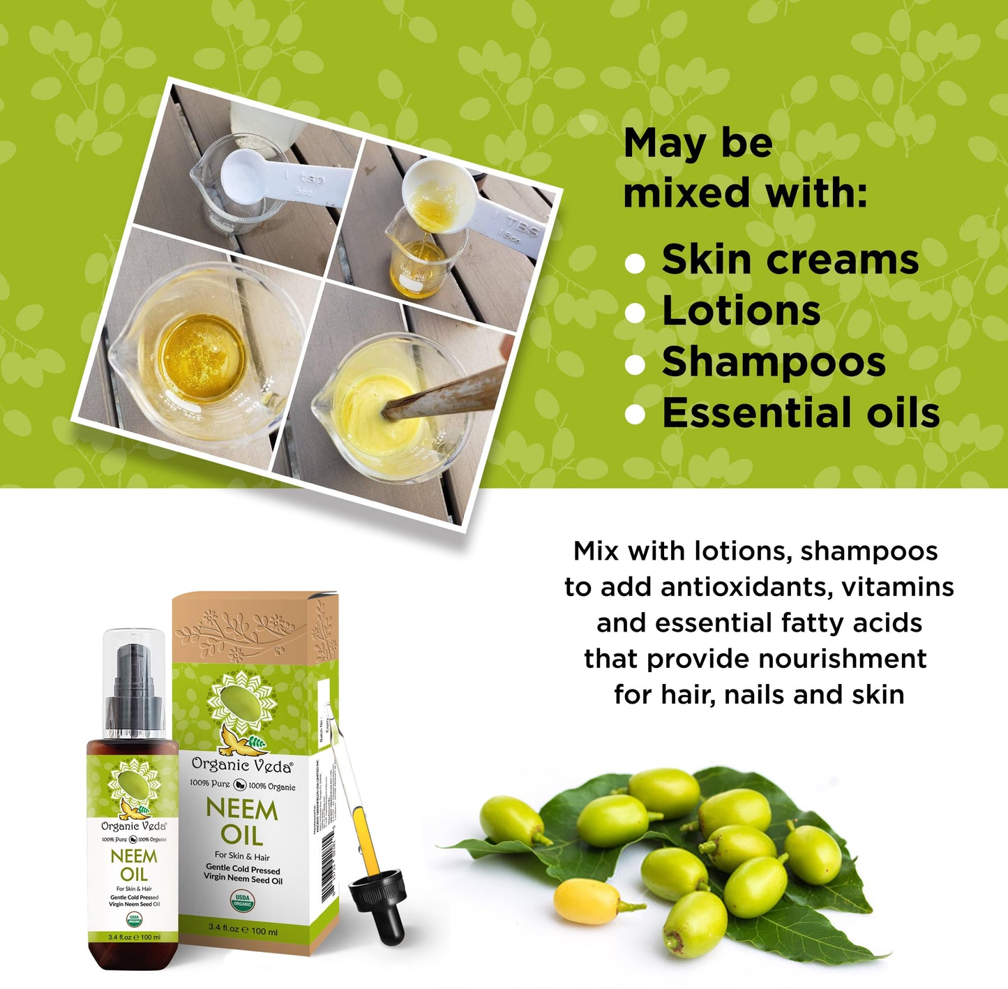 Organic Veda Neem Oil - Pure Cold-Pressed Neem Oil for Skin & Hair