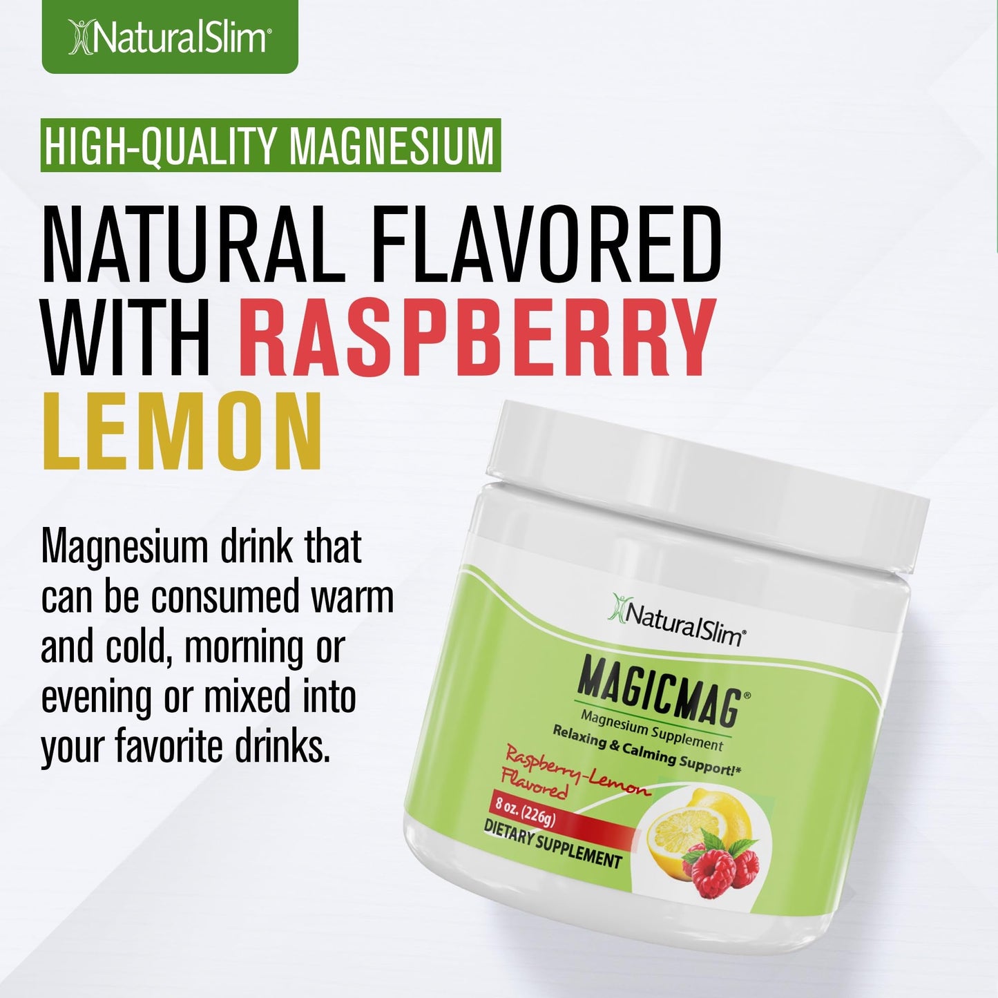 NaturalSlim MagicMag Raspberry Lemon Magnesium Citrate Powder - 8oz Drink Mix