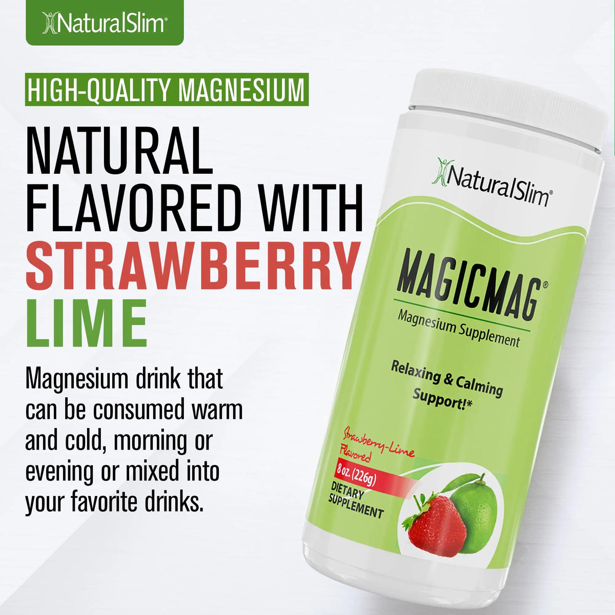 NaturalSlim MagicMag Magnesium Citrate Powder – Strawberry Lime Flavor, 8oz Drink Mix (3 Pack) BritishVita | Premium UK Vitamins & Wellness Supplements