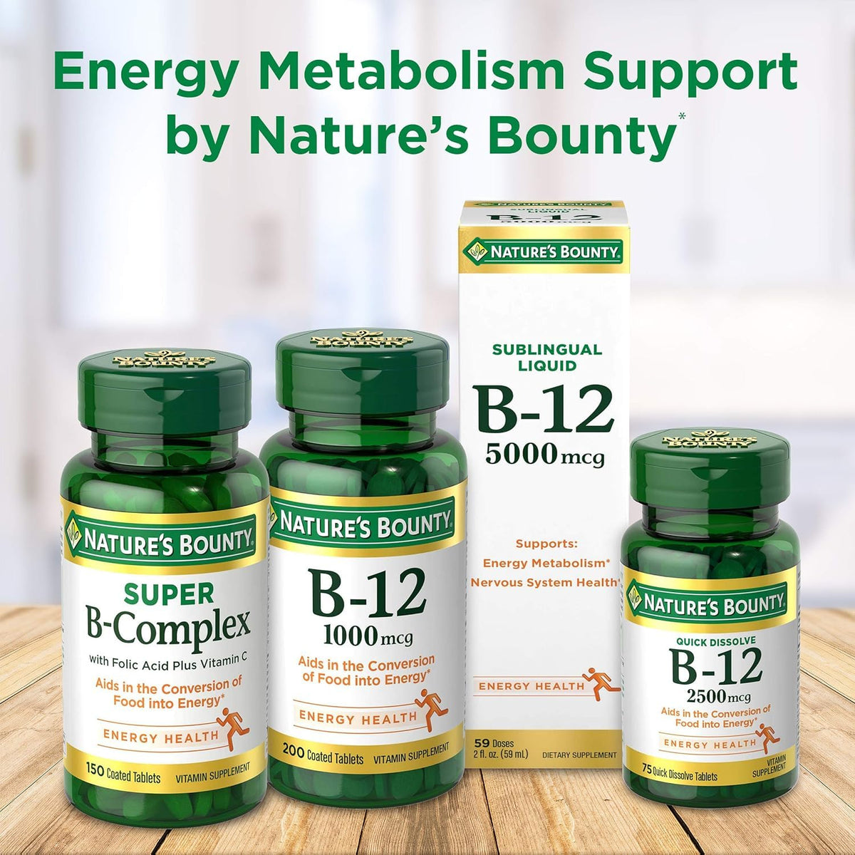 Nature's Bounty B-12 500 mcg Sublingual Microlozenges - 100 Count (Pack of 2) BritishVita | Premium UK Vitamins & Wellness Supplements