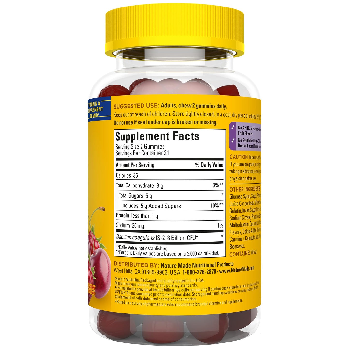Nature Made Probiotics Extra Strength Gummies — 8 Billion CFU per 2 Gummies, 42‑Count, 21 Day Supply