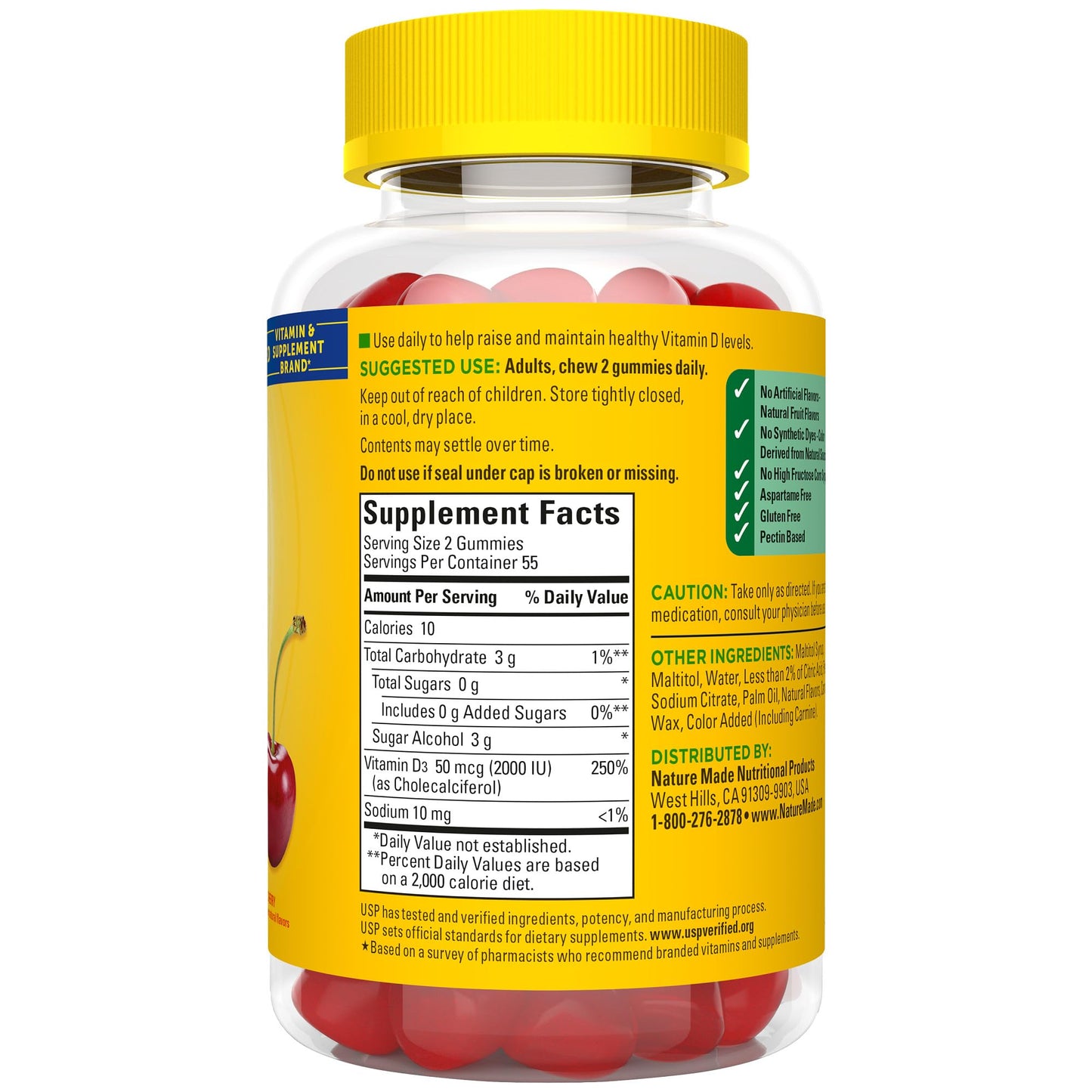 Nature Made Zero Sugar Vitamin D3 Gummies 2000 IU (50 mcg) – 55 Day Supply