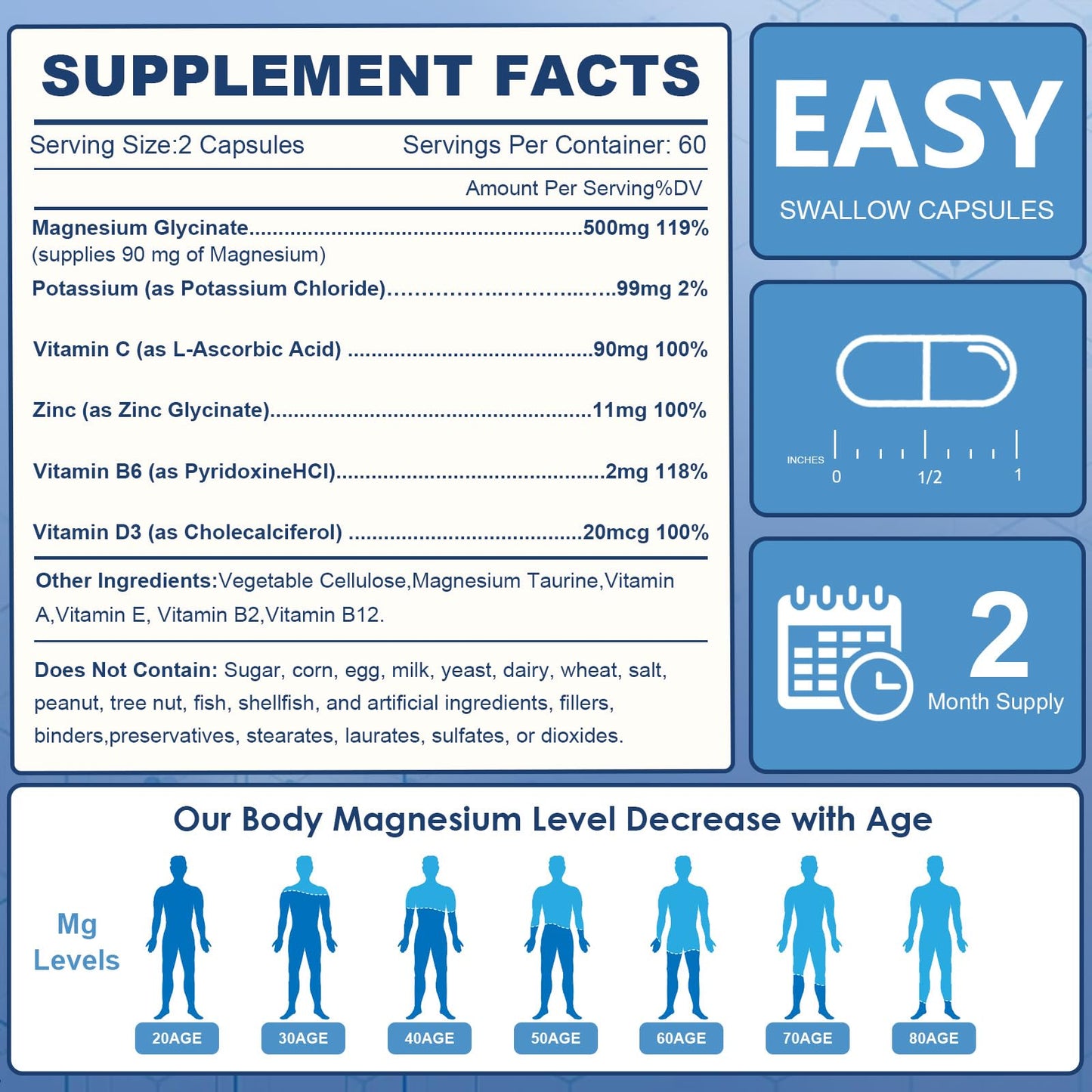 Nature Target Magnesium Glycinate 500mg – Chelated Magnesium with Zinc & Vitamin D3 | Supports Muscle, Nerve, Bone & Heart Health — 120 Capsules