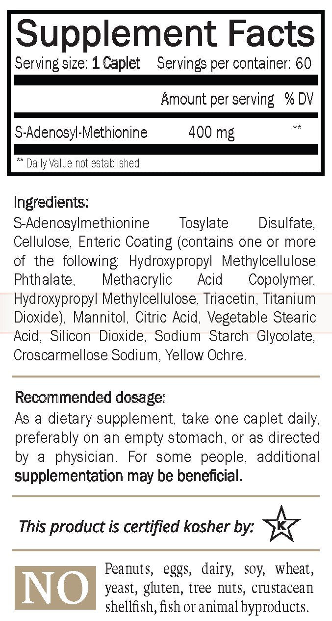 Nature's Trove SAM-e 400mg 60-Count Enteric Coated Caplets | Vegan, Kosher, Non-GMO Project Verified, Soy Free, Gluten Free BritishVita | Premium UK Vitamins & Wellness Supplements