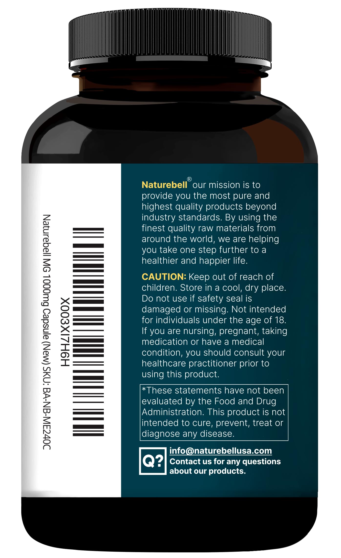 NatureBell Magnesium Glycinate 1000mg - 240 Capsules | Chelated & Non-GMO