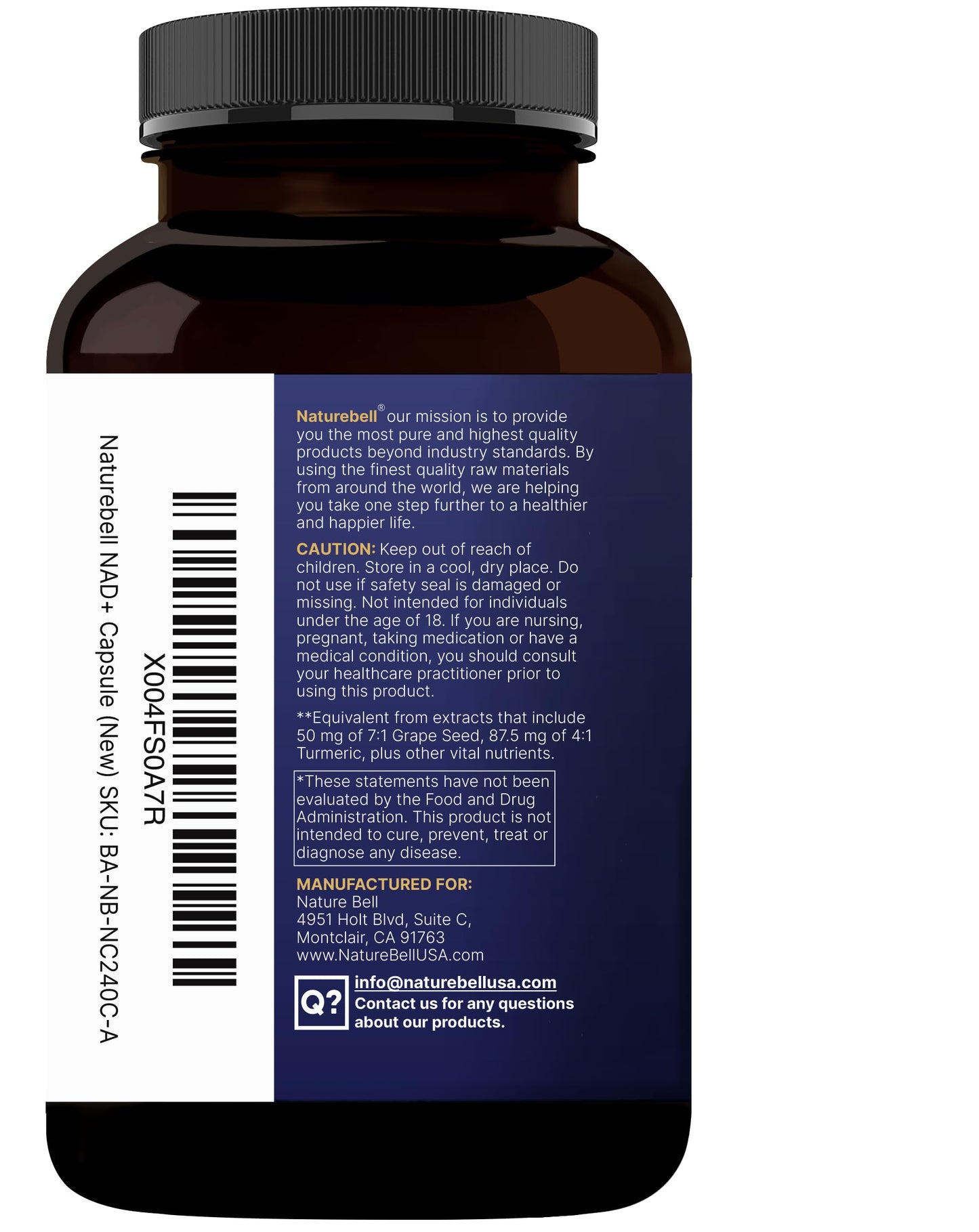 NatureBell NAD+ 1,500mg – 240 Veggie Capsules | 10-in-1 NMN Alternative