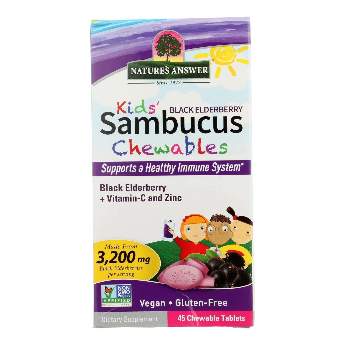 Nature's Answer Kids Sambucus Chewables – Black Elderberry with Vitamin C and Zinc