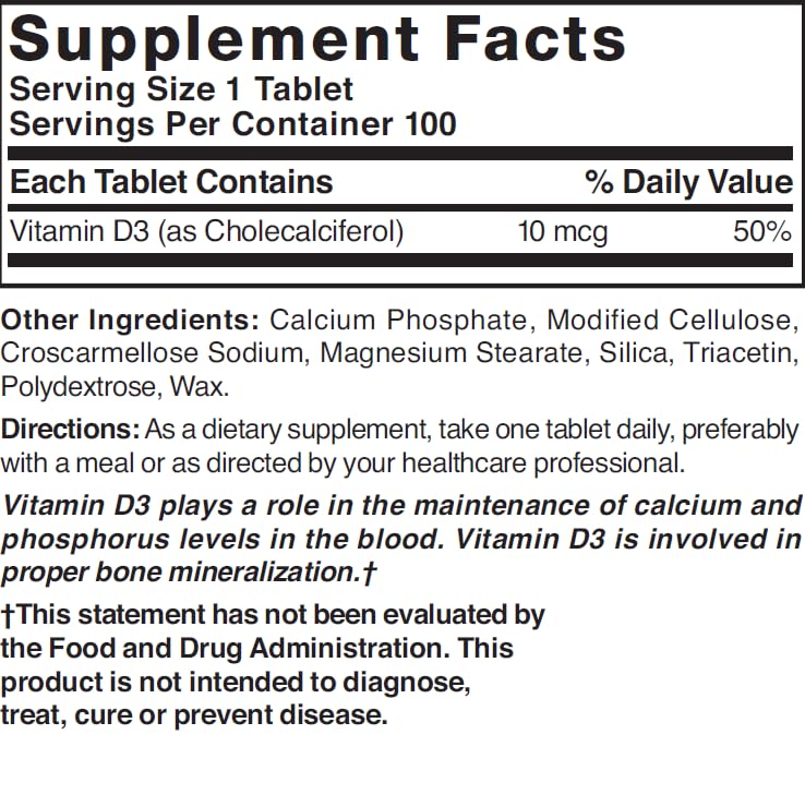 Nature's Blend Vitamin D 400 IU - 100 Tablets | Supports Bone Health