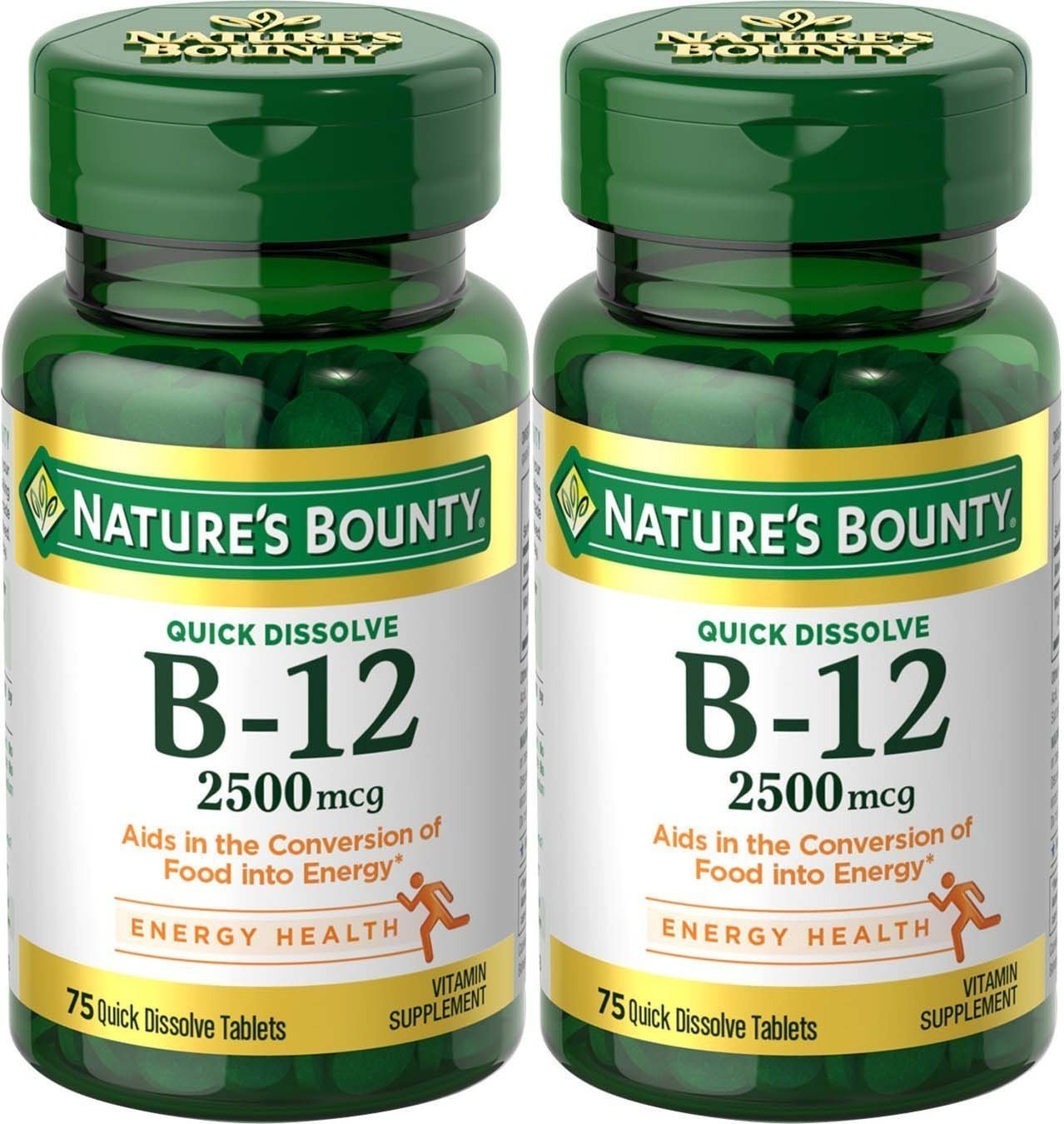 Natures Bounty Vitamin B-12 Quick Dissolve 2500 mcg Cherry | 2 Pack (150 tablets)