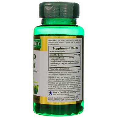 Nature's Bounty Ginkgo Biloba 120 mg Double Strength - 100 Capsules, Pack of 2