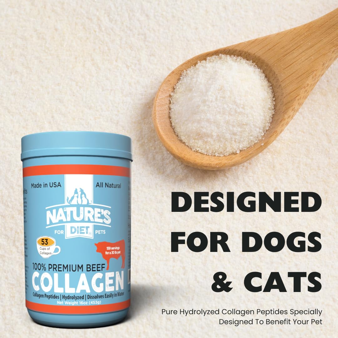 Nature's Diet Beef Collagen Peptides Type 1 for Dogs & Cats – Joint, Digestion & Skin Health | Premium Human Grade, Grass-Fed