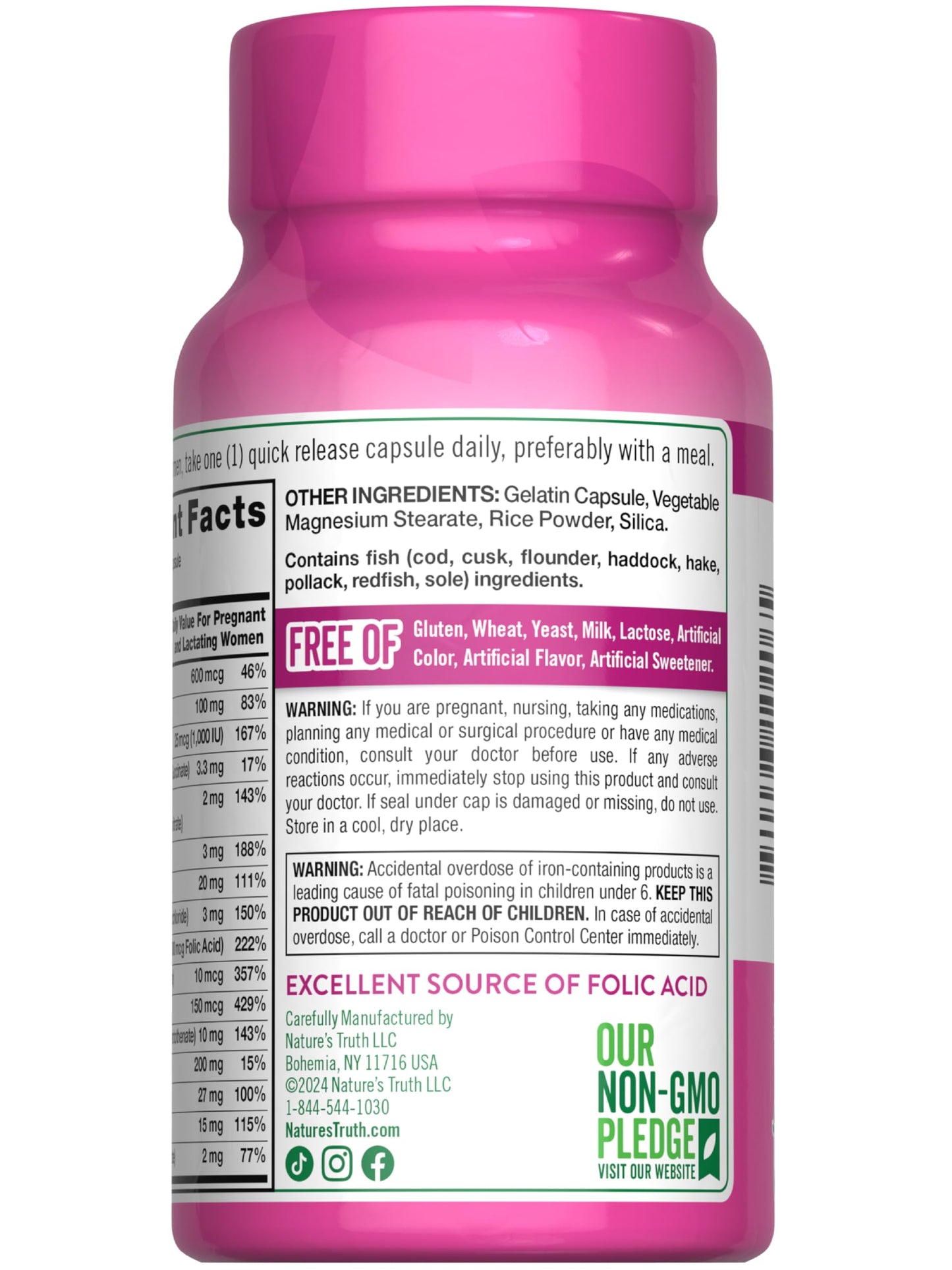 Nature's Truth Prenatal Vitamins with Folic Acid - 60 Capsules | Non-GMO & Gluten Free