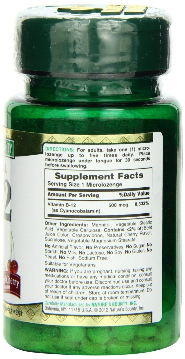 Nature's Bounty B-12 Quick Dissolve Tablets 500 mcg - 3 x 100 Count Bottles | Vitamin B-12 Supplement BritishVita | Premium UK Vitamins & Wellness Supplements