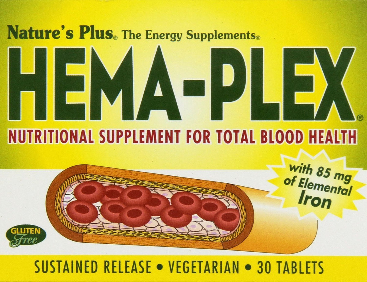 NaturesPlus Hema-Plex Iron - 85 mg Chelated Iron, 30 Slow-Release Tablets (Pack of 6) - Gluten Free & Vegetarian BritishVita | Premium UK Vitamins & Wellness Supplements