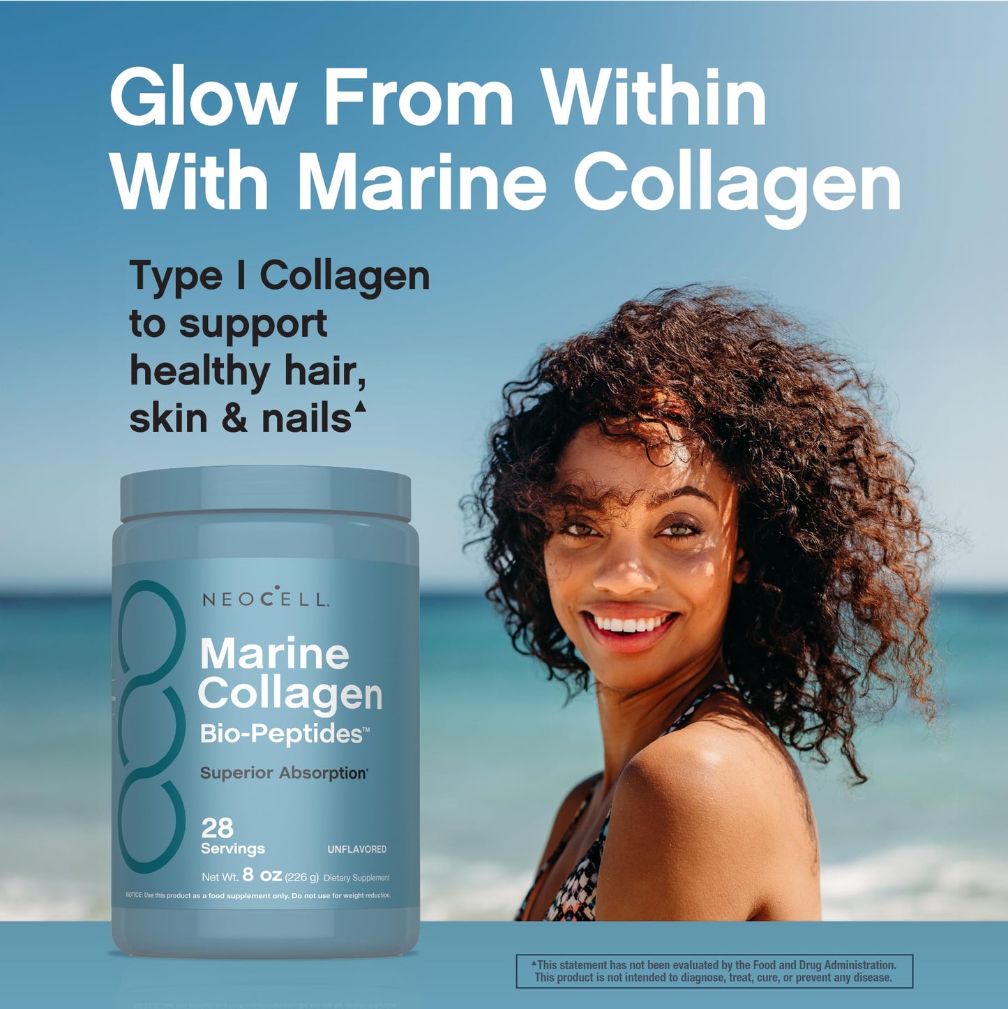 NeoCell Marine Collagen Peptides Powder – 8 oz Unflavored | Superior Absorption | Hair, Skin & Nails