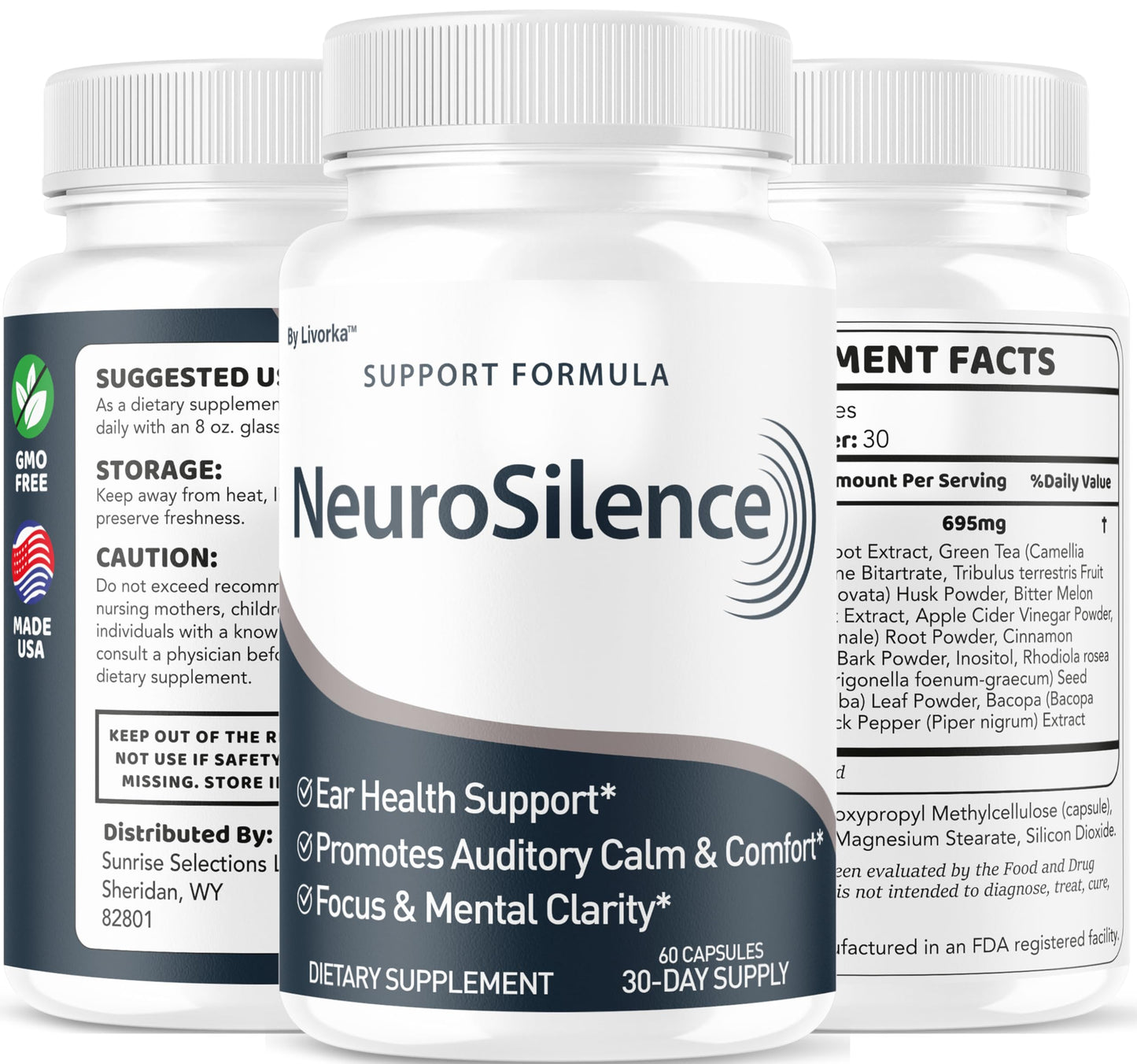 NeuroSilence Capsules (3 Pack) - Ear Health Support, 180 Capsules