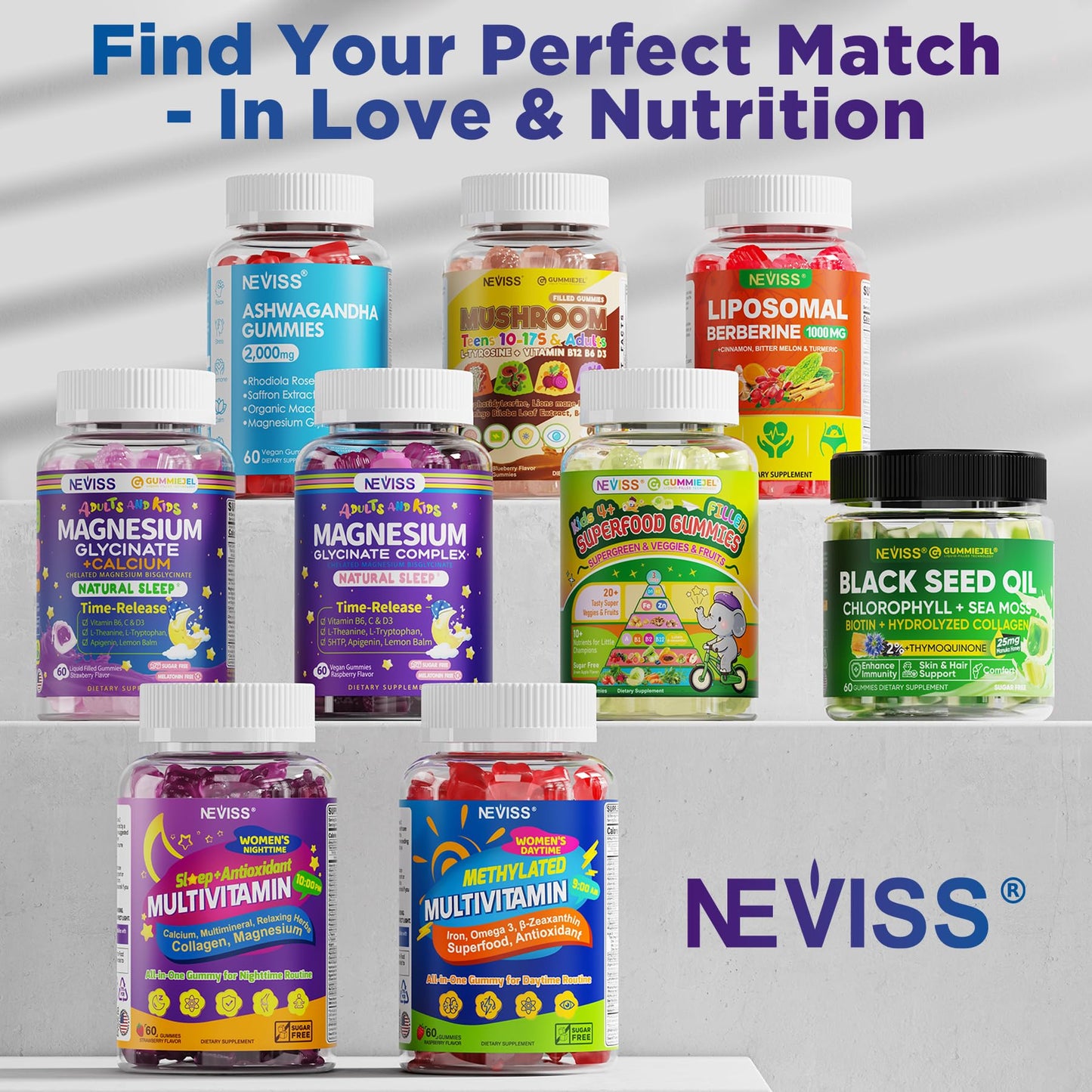 Neviss Magnesium Glycinate + Calcium Gummies for Adults & Kids 4+ | Sleep Support (Sugar Free)