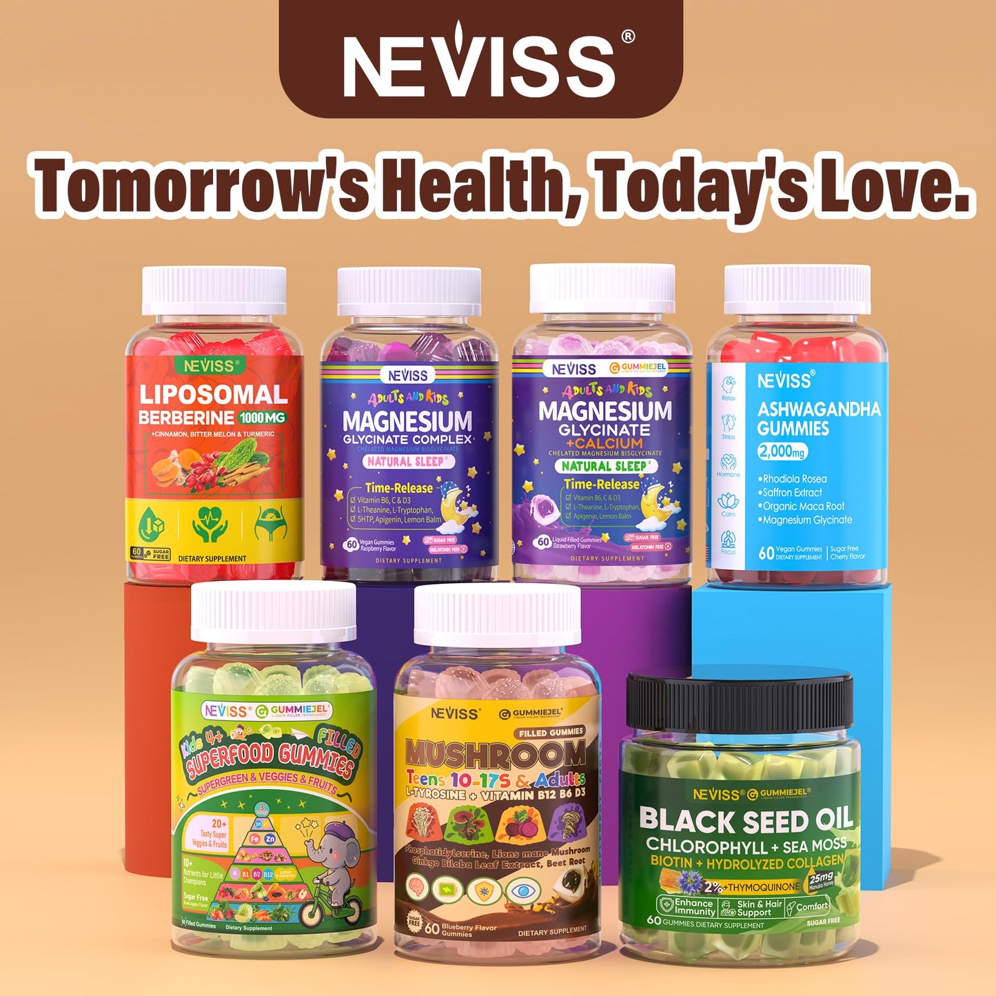 Neviss Teens Brain Gummy: Lion's Mane 7-in-1 Focus, Memory & Energy (Sugar Free)