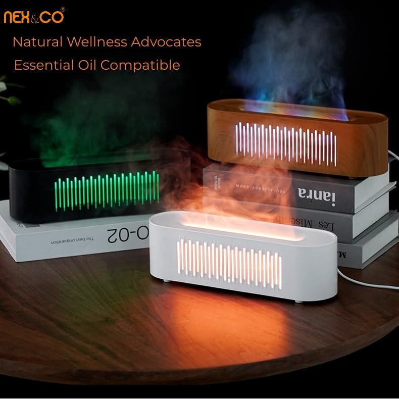 NEX&CO Infuser Aroma Diffuser Wood Grain | Faux Flame, 9 oz Tank, Ultra Quiet USB-C