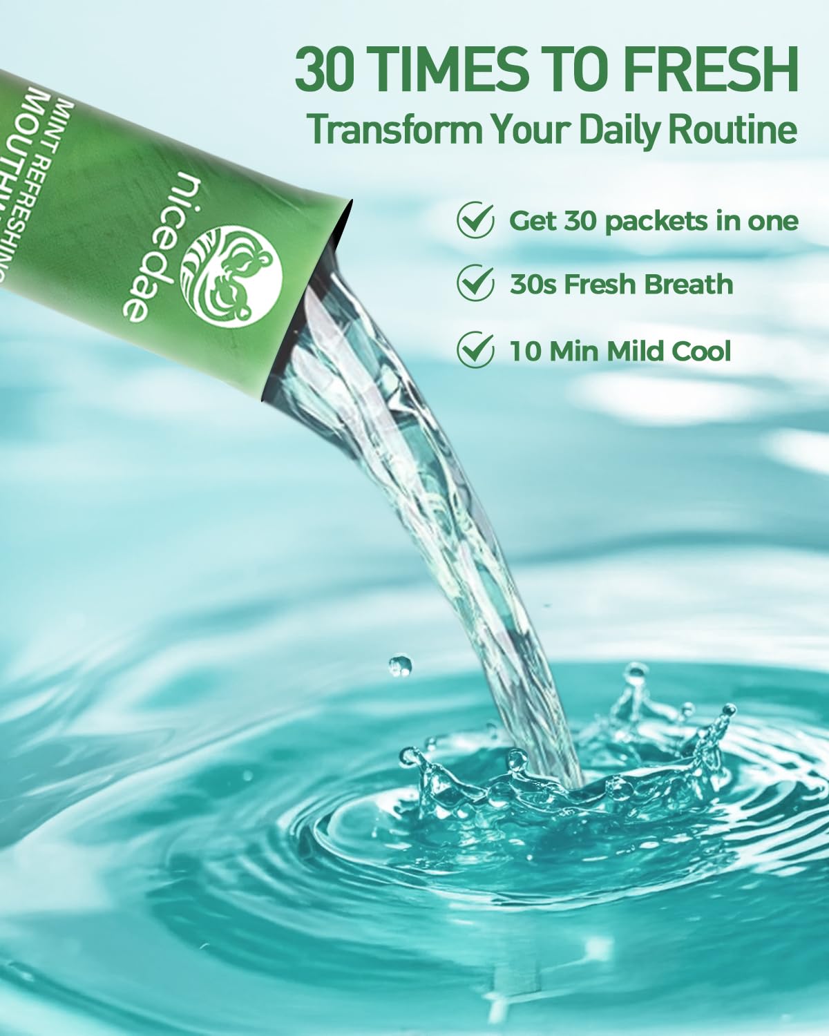nicedae Travel Size Mouthwash – Alcohol-Free, Fluoride-Free, 30 Packets