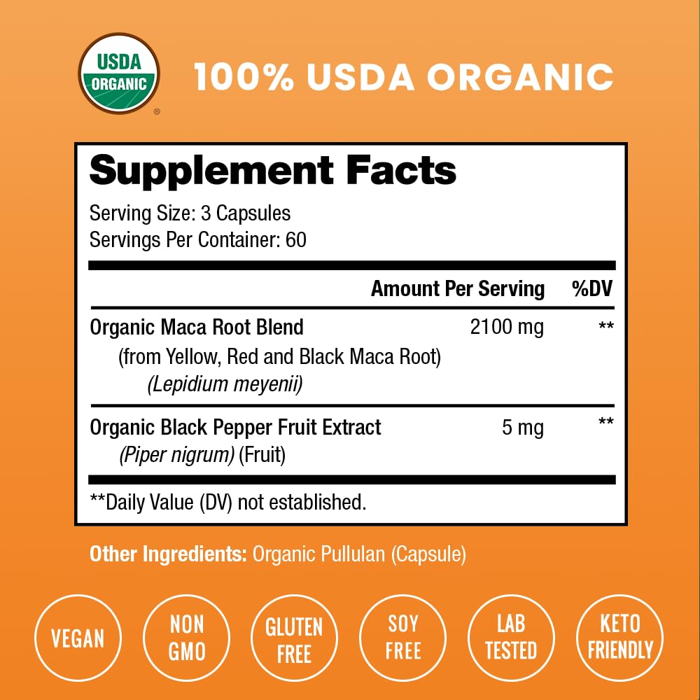 NutraChamps USDA Organic Maca Root Capsules – 2100mg, 180 Count