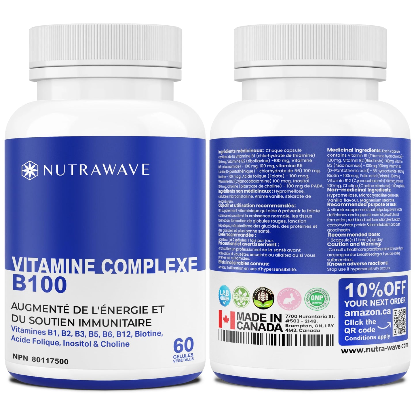 Nutrawave Vitamin B Complex 9 B Vitamins – 60 Capsules | Vegan, Energy & Immunity Support