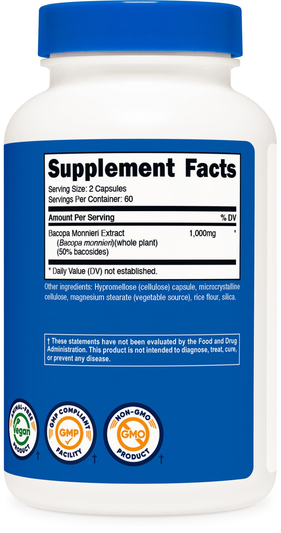 Nutricost Bacopa Monnieri 1000mg – 120 Capsules (60 Servings) – Pack of 2