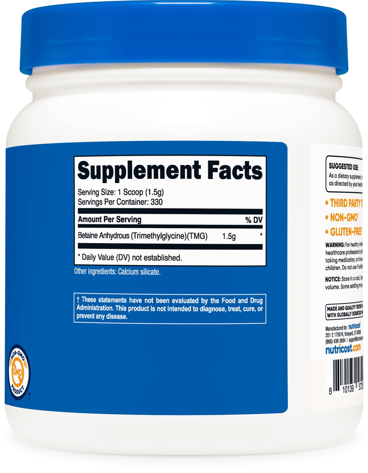 Nutricost Betaine Anhydrous (TMG) Powder 500 Grams BritishVita | Premium UK Vitamins & Wellness Supplements