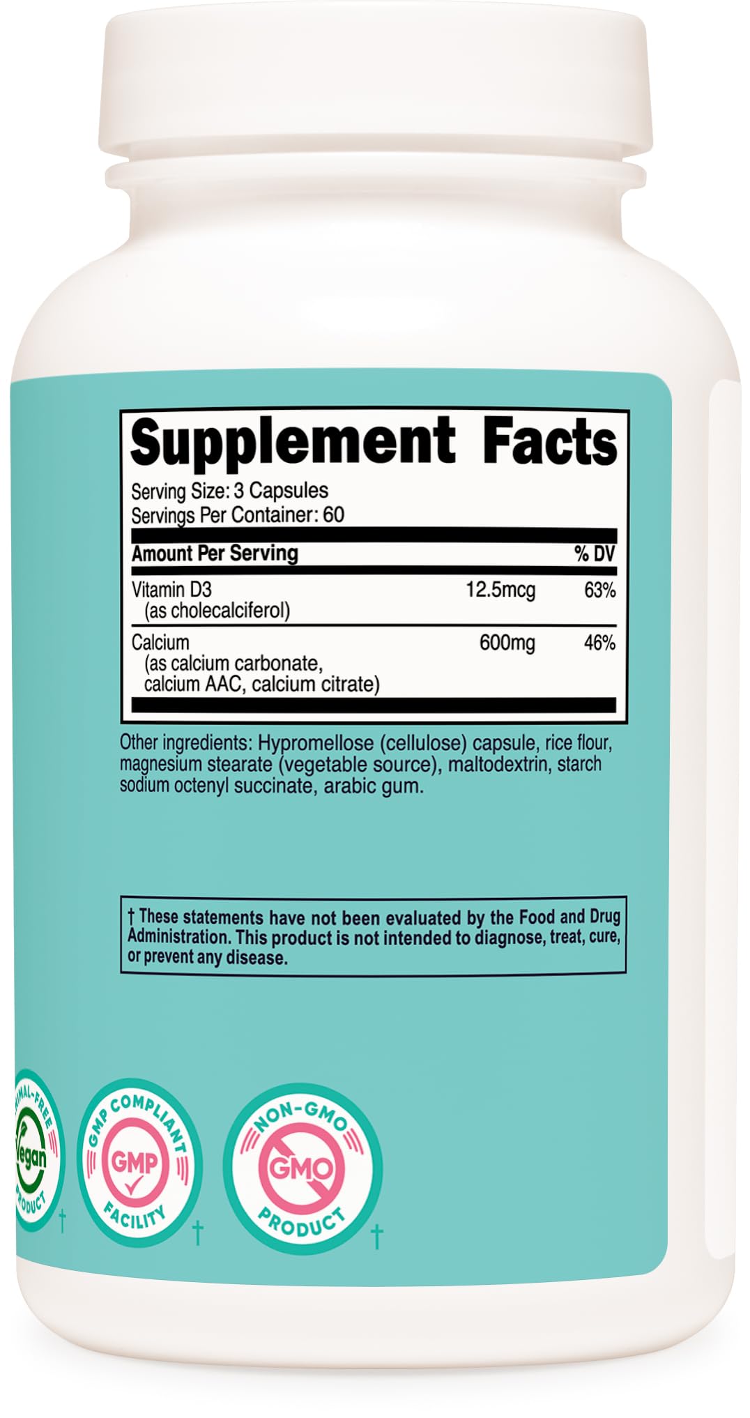 Nutricost Calcium 600mg + Vitamin D3 12.5mcg for Women – 180 Capsules (60 Servings) – Vegan, Non-GMO, Gluten Free