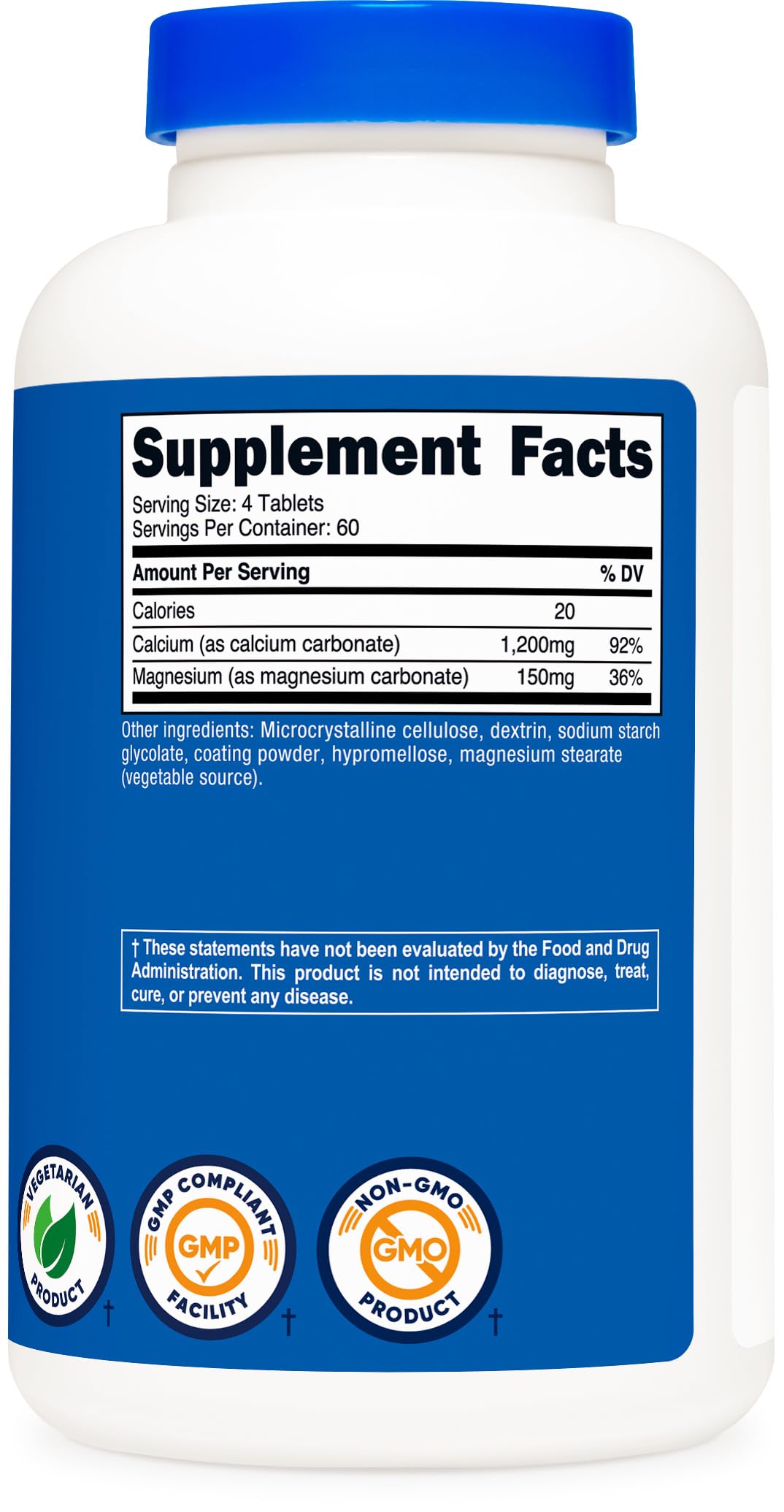 Nutricost Calcium & Magnesium Carbonate – 240 Tablets, 1200mg Ca / 150mg Mg, Gluten Free, Non-GMO
