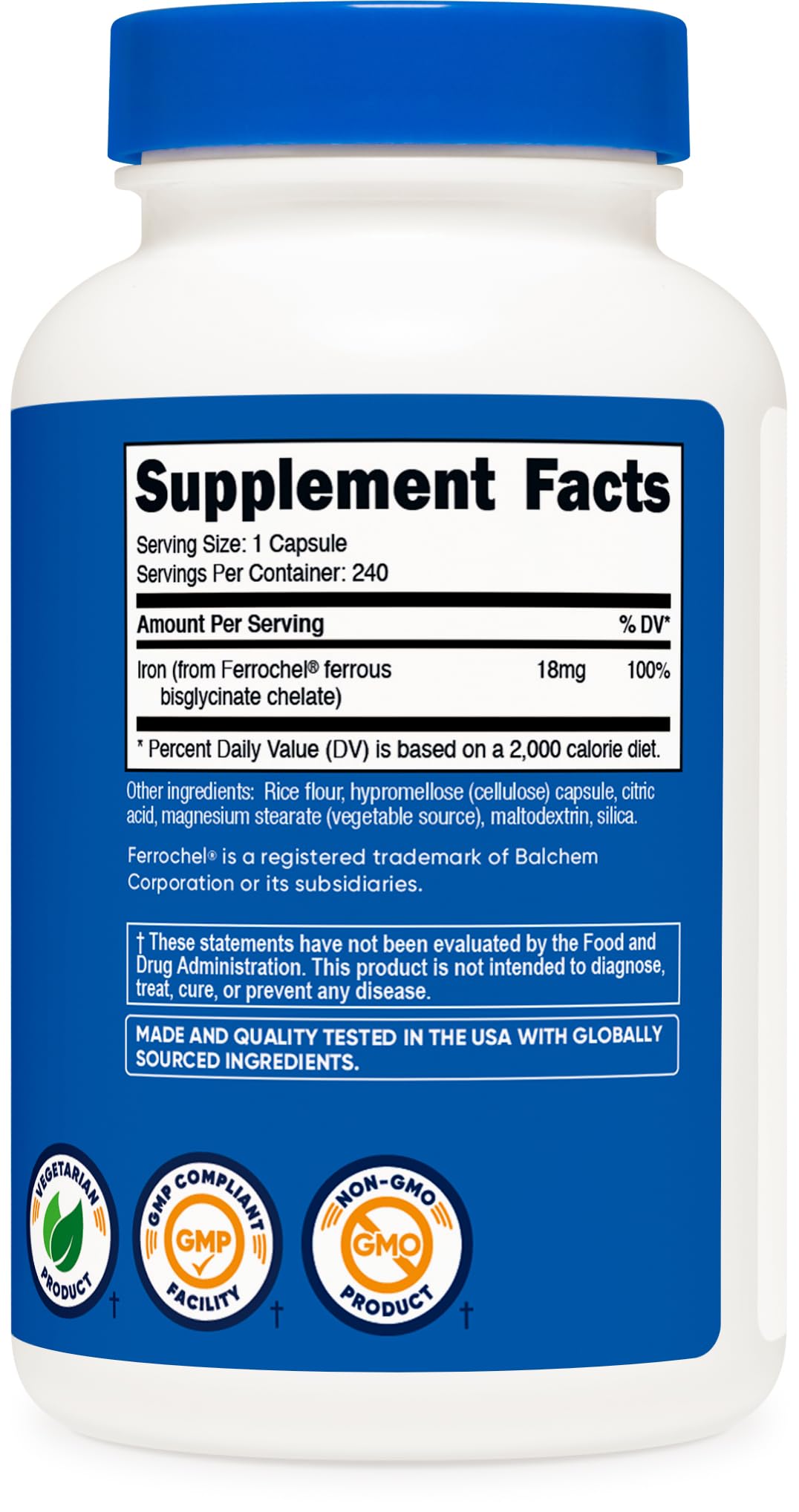 Nutricost Chelated Iron 18mg, 240 Capsules – Gluten Free & Non-GMO | Ferrochel BritishVita | Premium UK Vitamins & Wellness Supplements