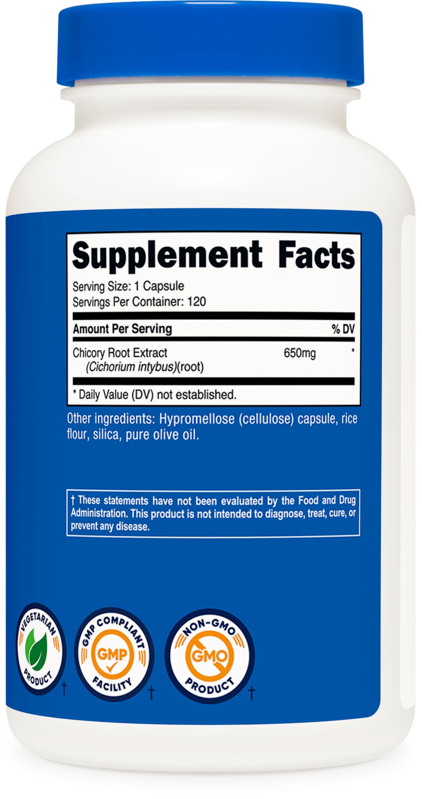 Nutricost Chicory Root 650mg per Capsule – 120 Plant-Based Capsules, Non-GMO & Gluten Free