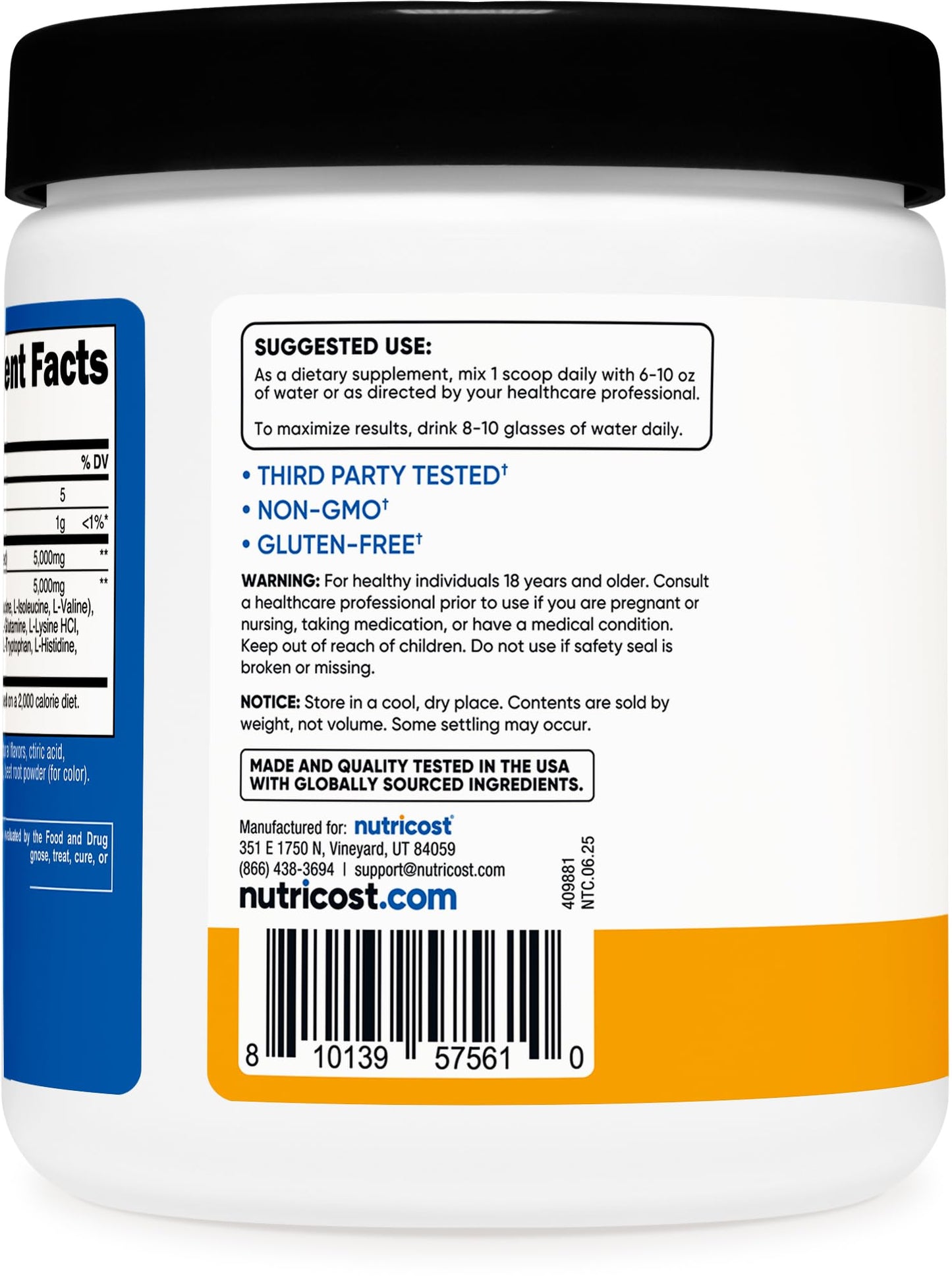 Nutricost Creatine + Aminos 30 Servings Peach Mango – 5,000mg Creatine Monohydrate + 5,000mg BCAA per Serving