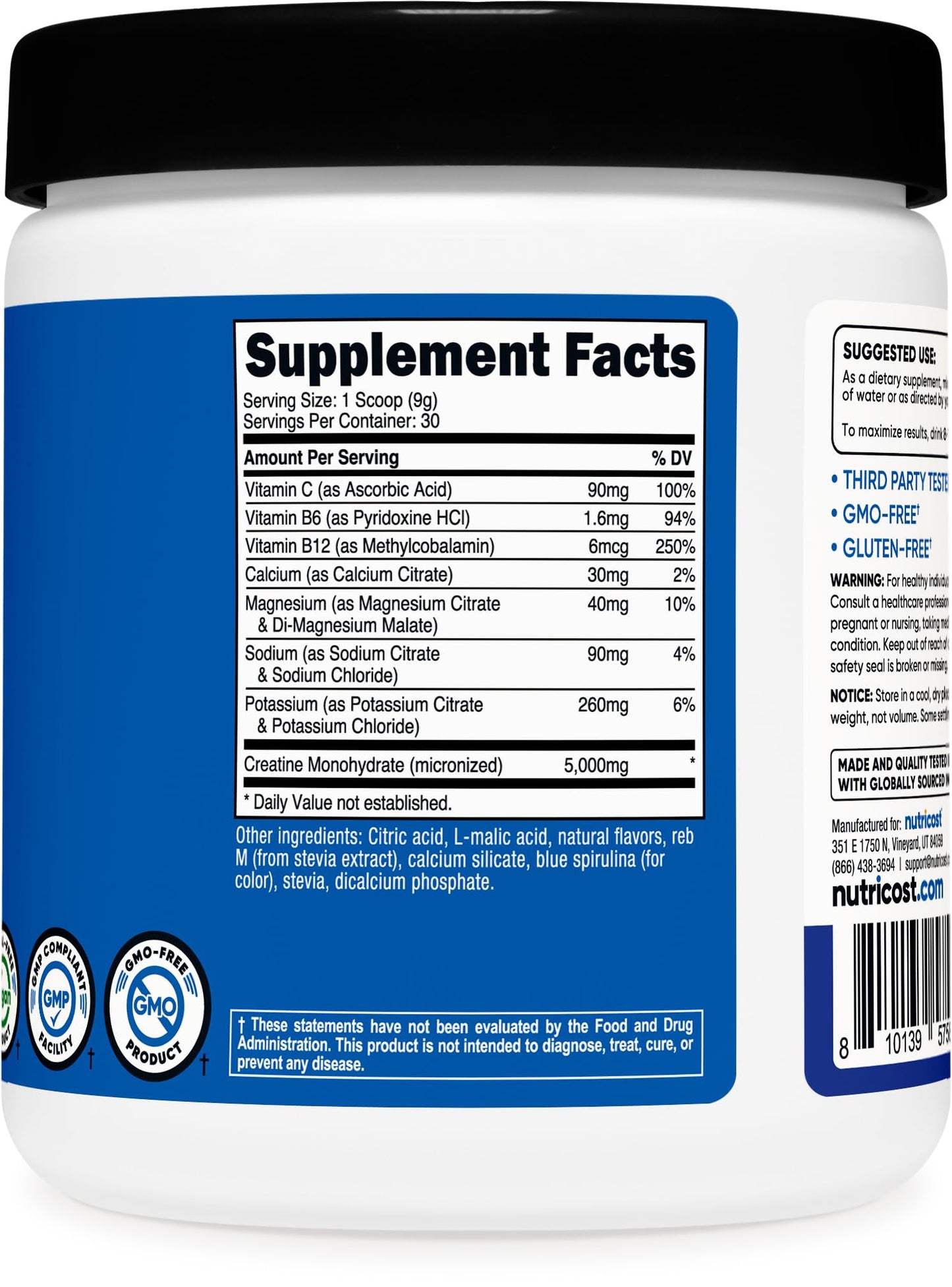 Nutricost Creatine Monohydrate + Hydration Blue Raspberry – 30 Servings