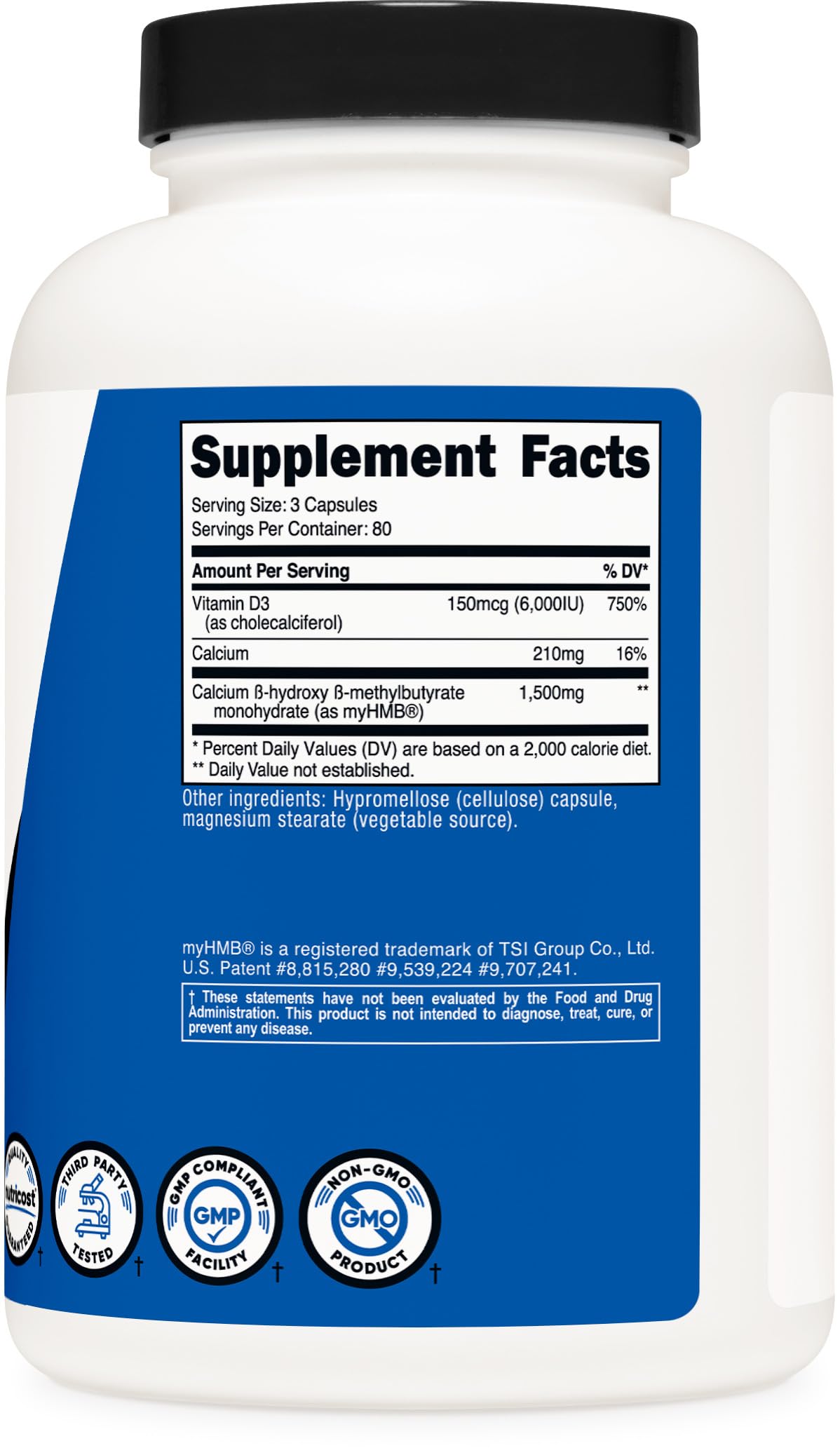 Nutricost HMB 1500mg & Vitamin D3 6000IU - 240 Capsules (80 Servings) Gluten Free & Non-GMO
