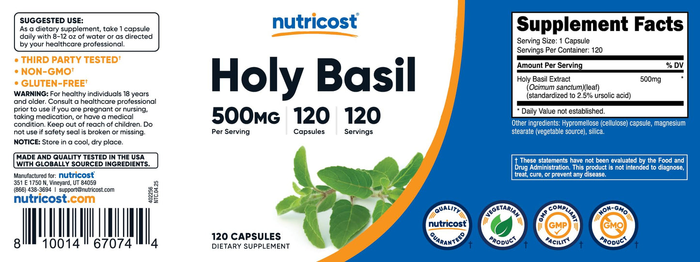 Nutricost Holy Basil Capsules 500mg – 120 Vegetarian, Gluten Free & Non-GMO
